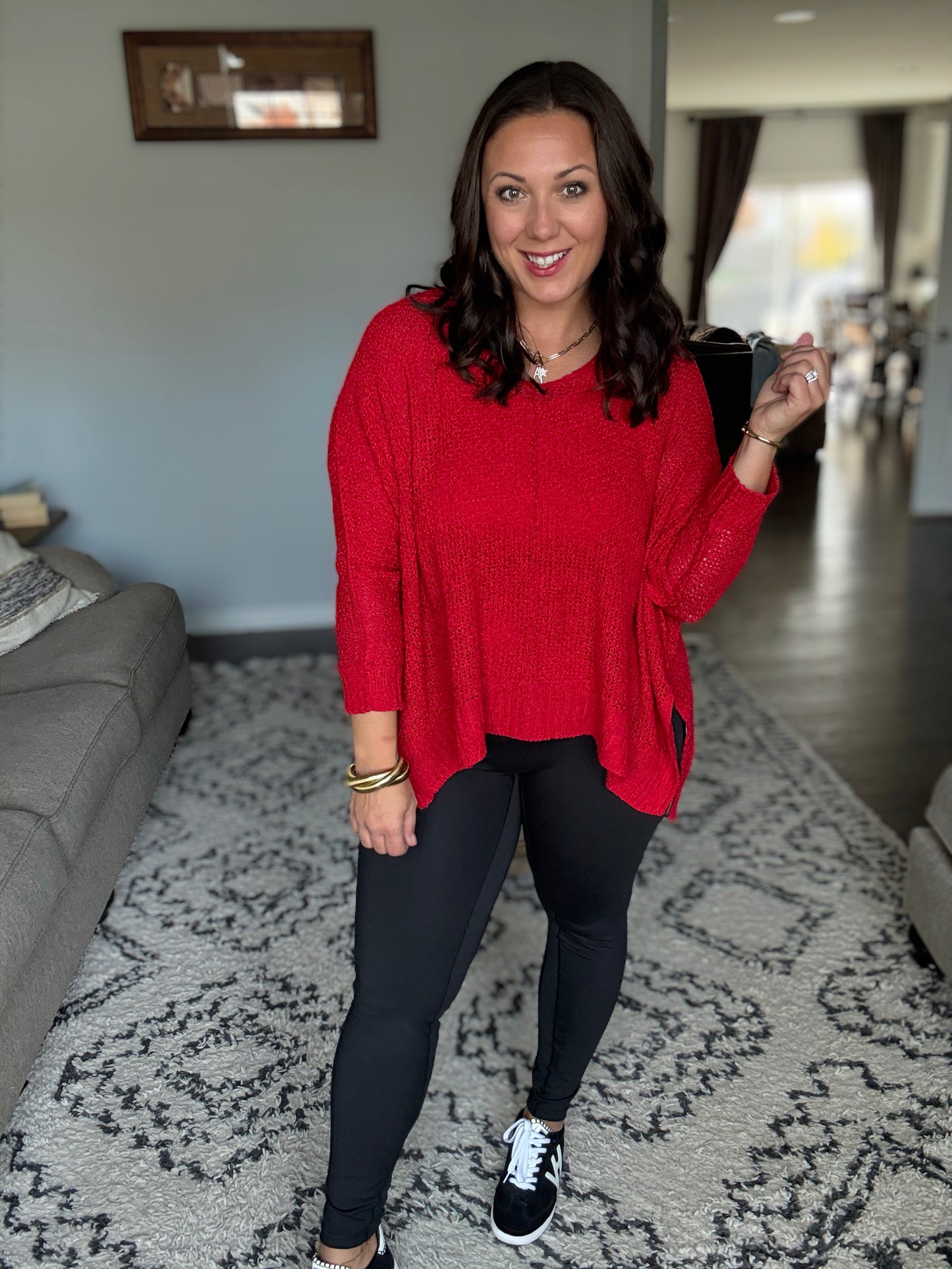 Zenana Full Size Fleece Hi-low Boyfriend Sweatshirt with Pockets in Red