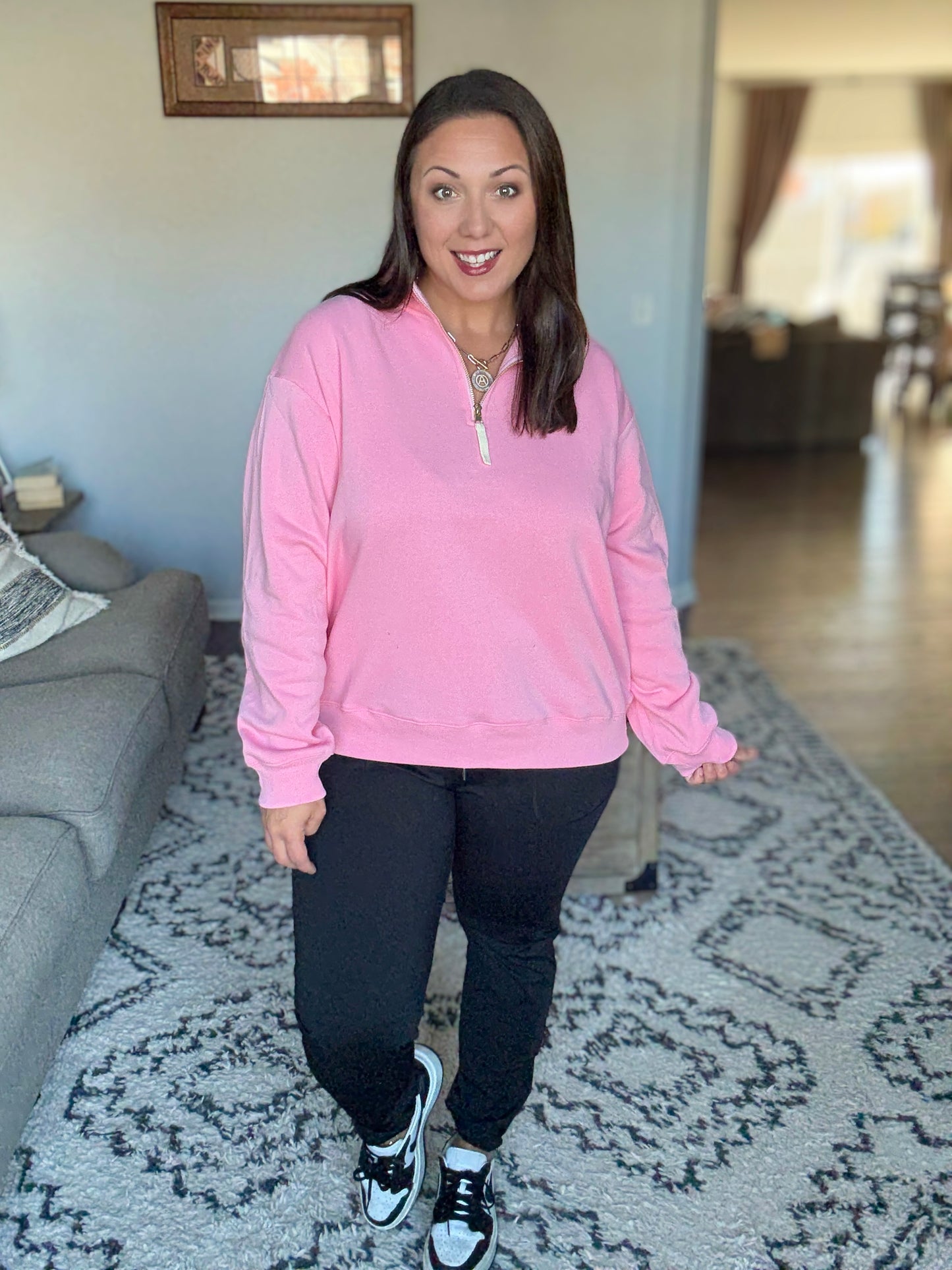 Sweater Weather Half Zip High Neck Pullover in Pink