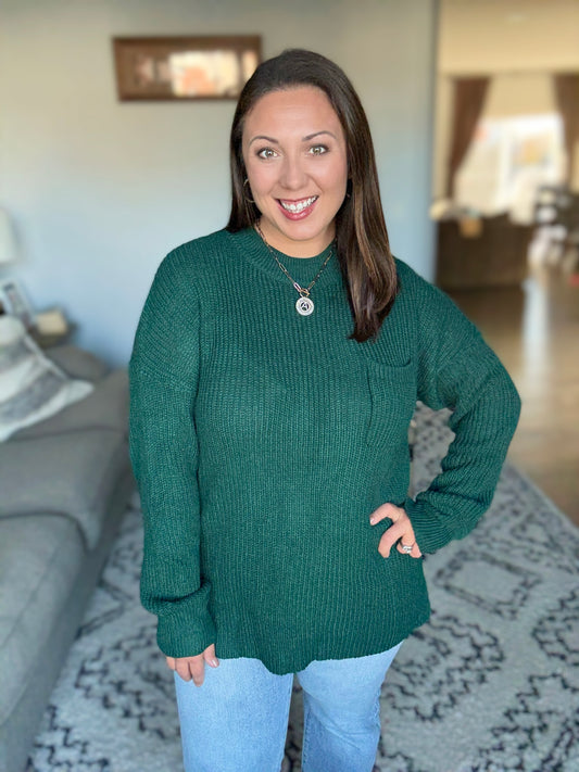 Quick Nap Textured Pullover in Hunter Green