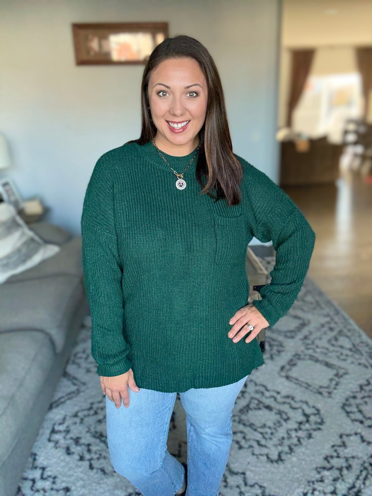 Quick Nap Textured Pullover in Hunter Green
