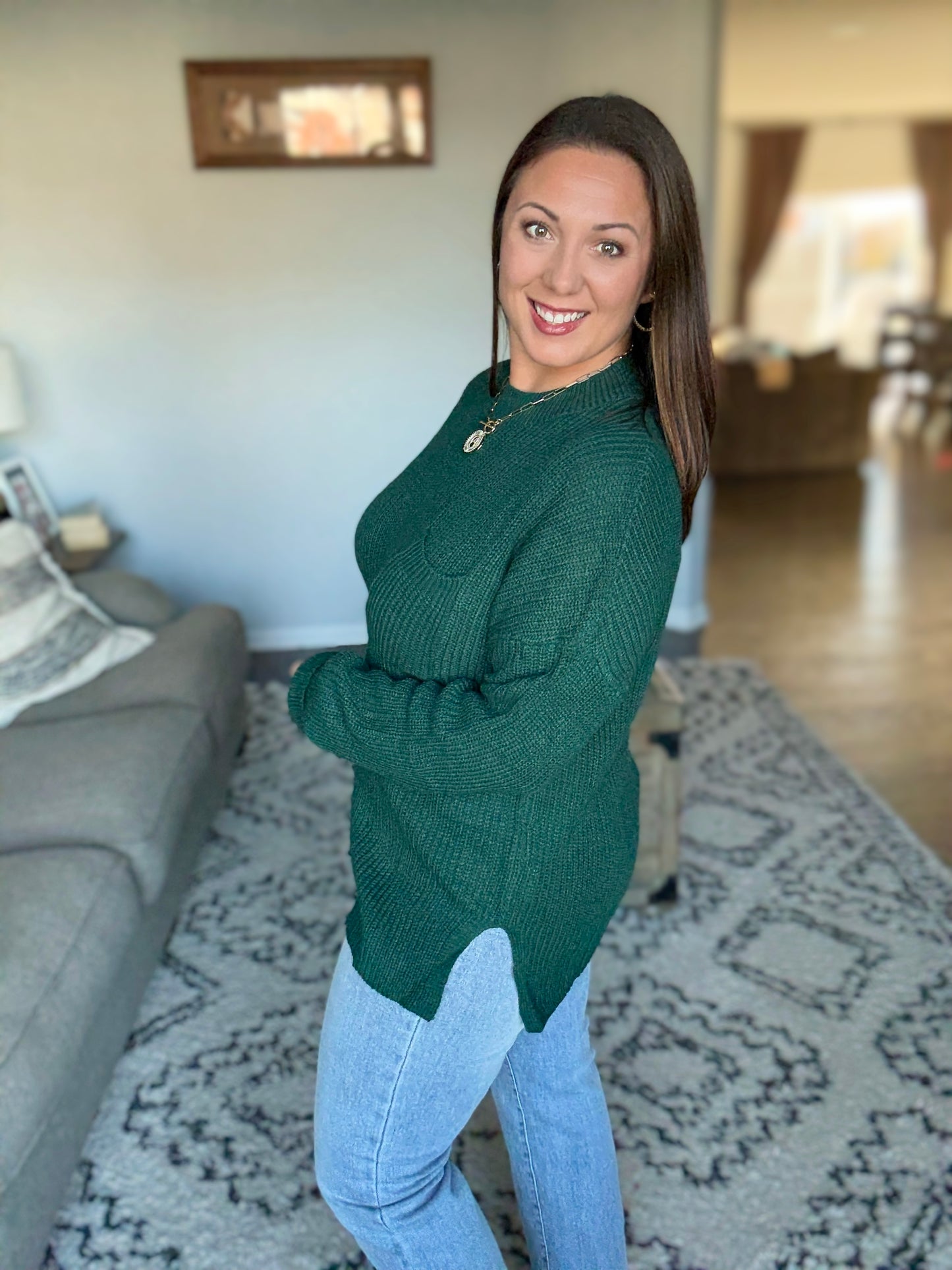 Quick Nap Textured Pullover in Hunter Green