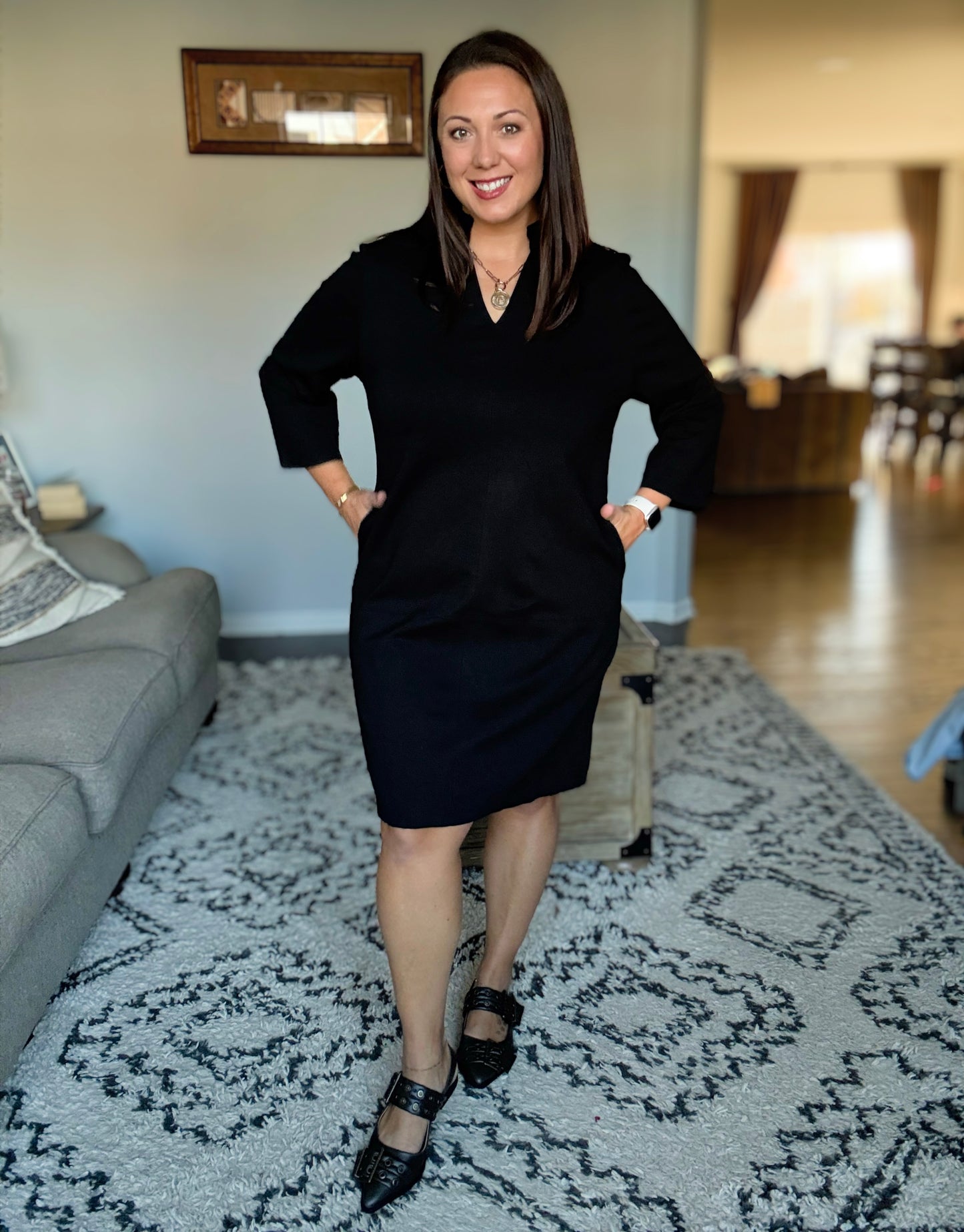 Portfolio Quarter Sleeve Dress in Black