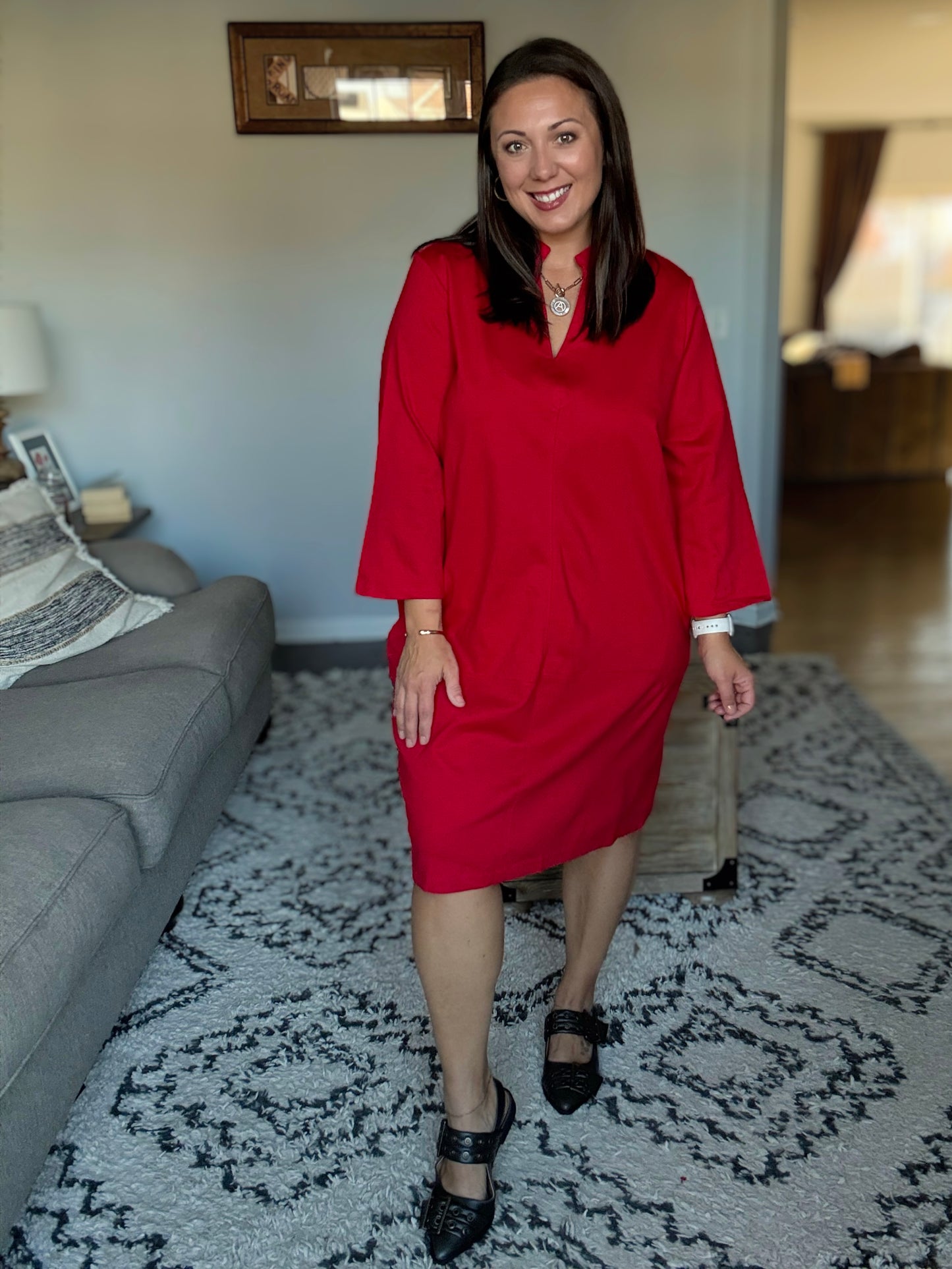 Portfolio Quarter Sleeve Dress in Red
