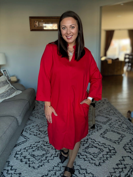 Portfolio Quarter Sleeve Dress in Red