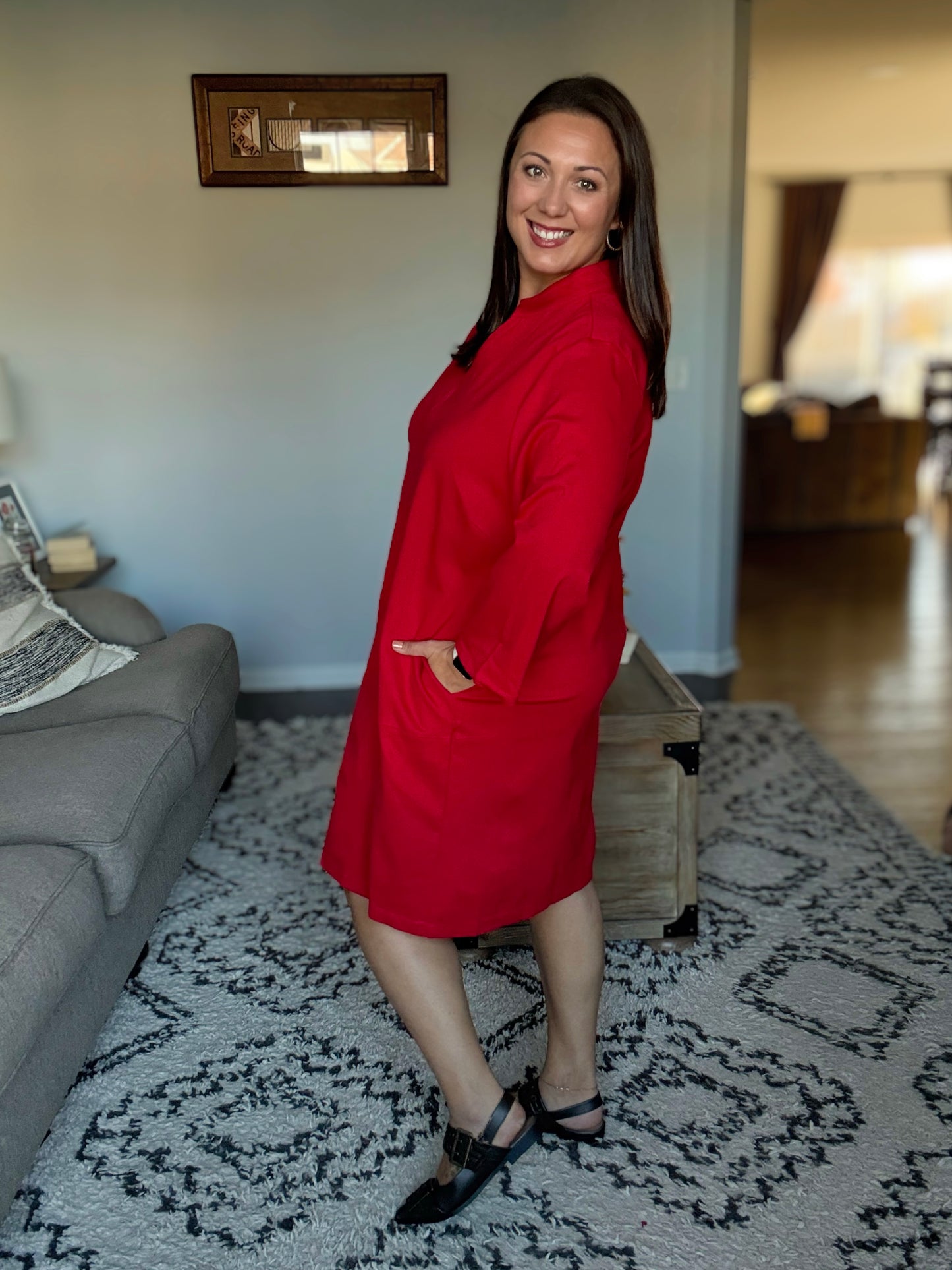 Portfolio Quarter Sleeve Dress in Red