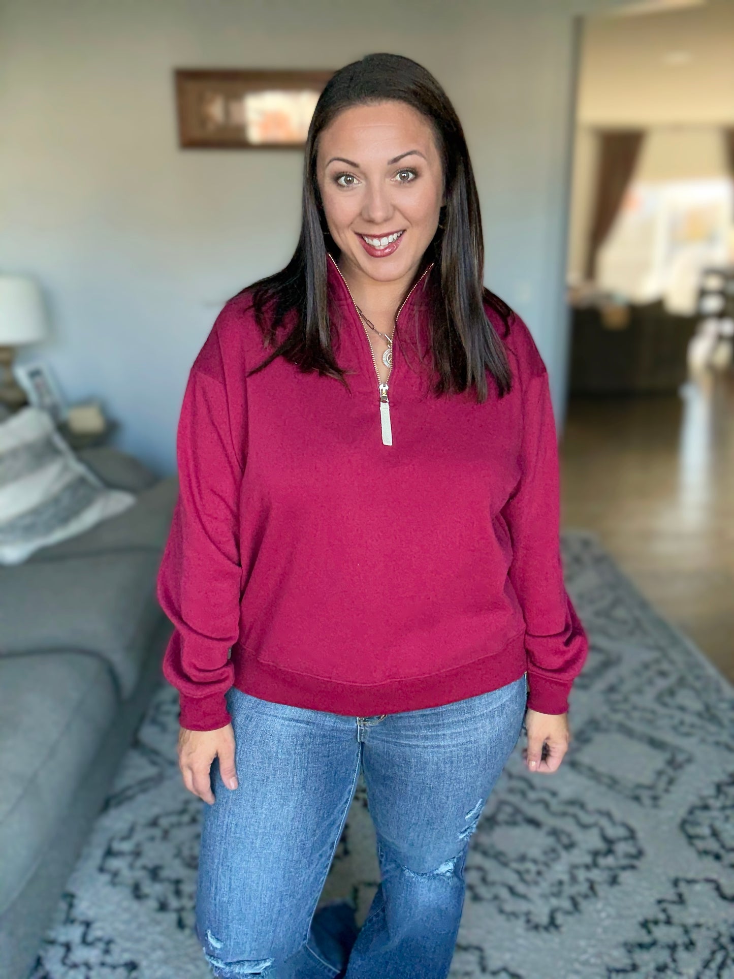 Sweater Weather Half Zip High Neck Pullover in Cabernet