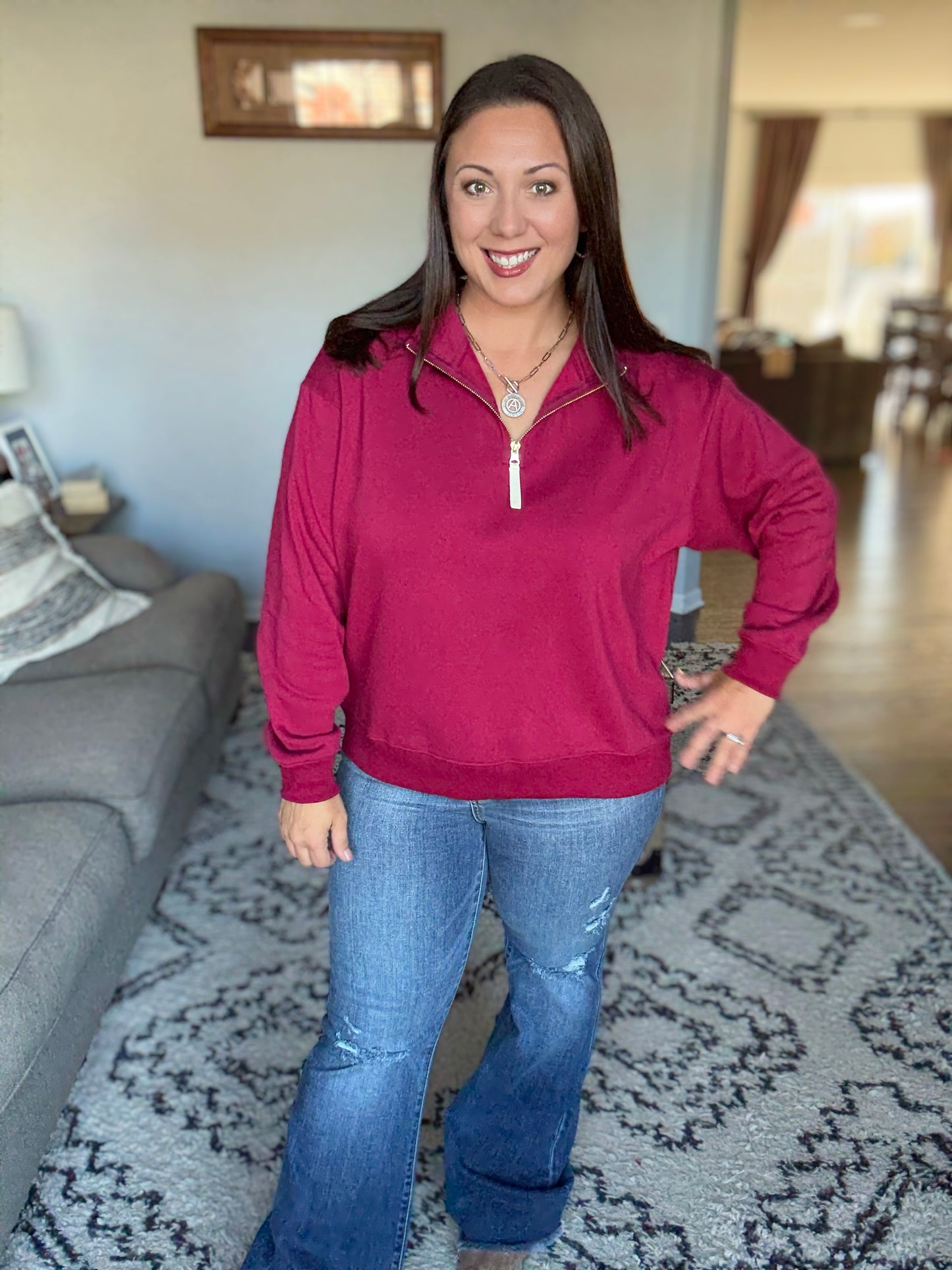 Sweater Weather Half Zip High Neck Pullover in Cabernet
