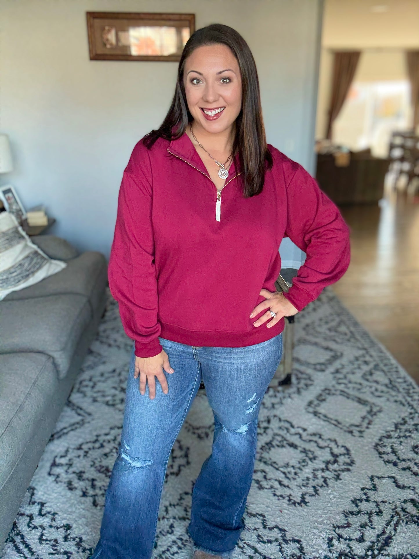 Sweater Weather Half Zip High Neck Pullover in Cabernet