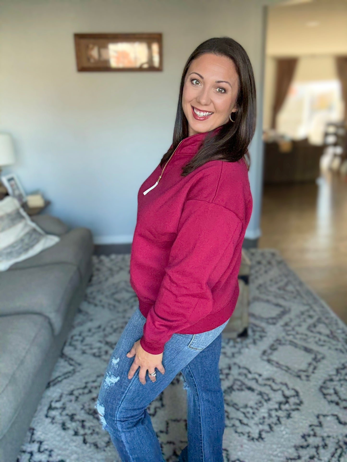 Sweater Weather Half Zip High Neck Pullover in Cabernet