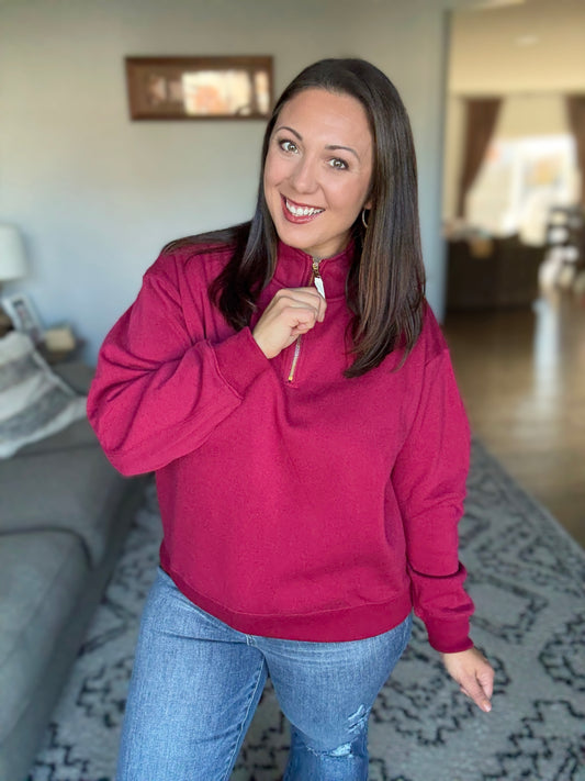 Sweater Weather Half Zip High Neck Pullover in Cabernet