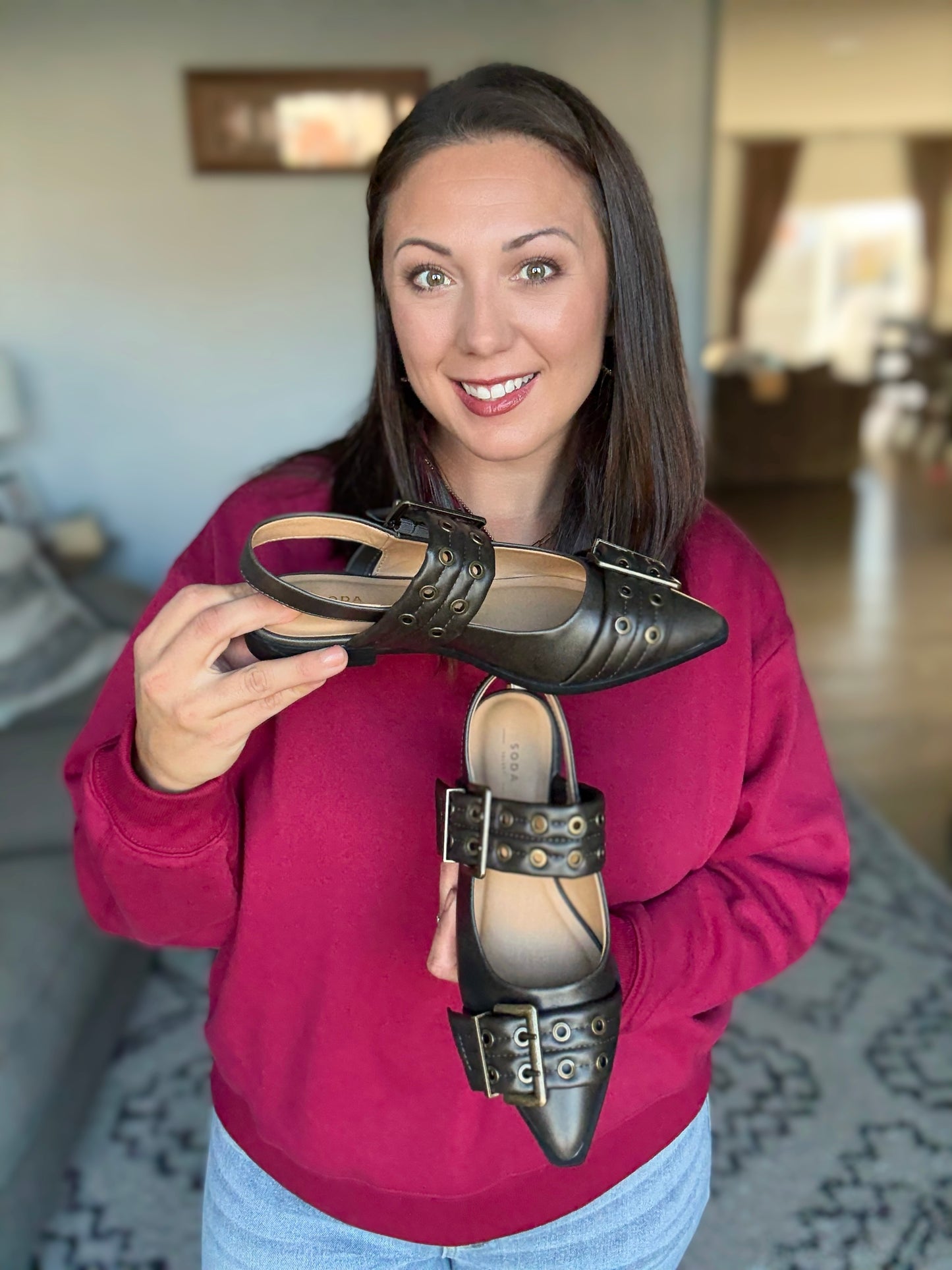 Crazy Train Buckle Pointy Toe Flats