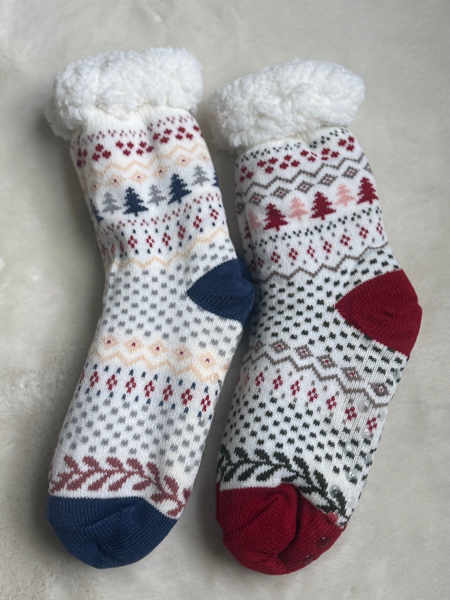 Winter Pines Fair Isle Sherpa Socks in 2 Colors