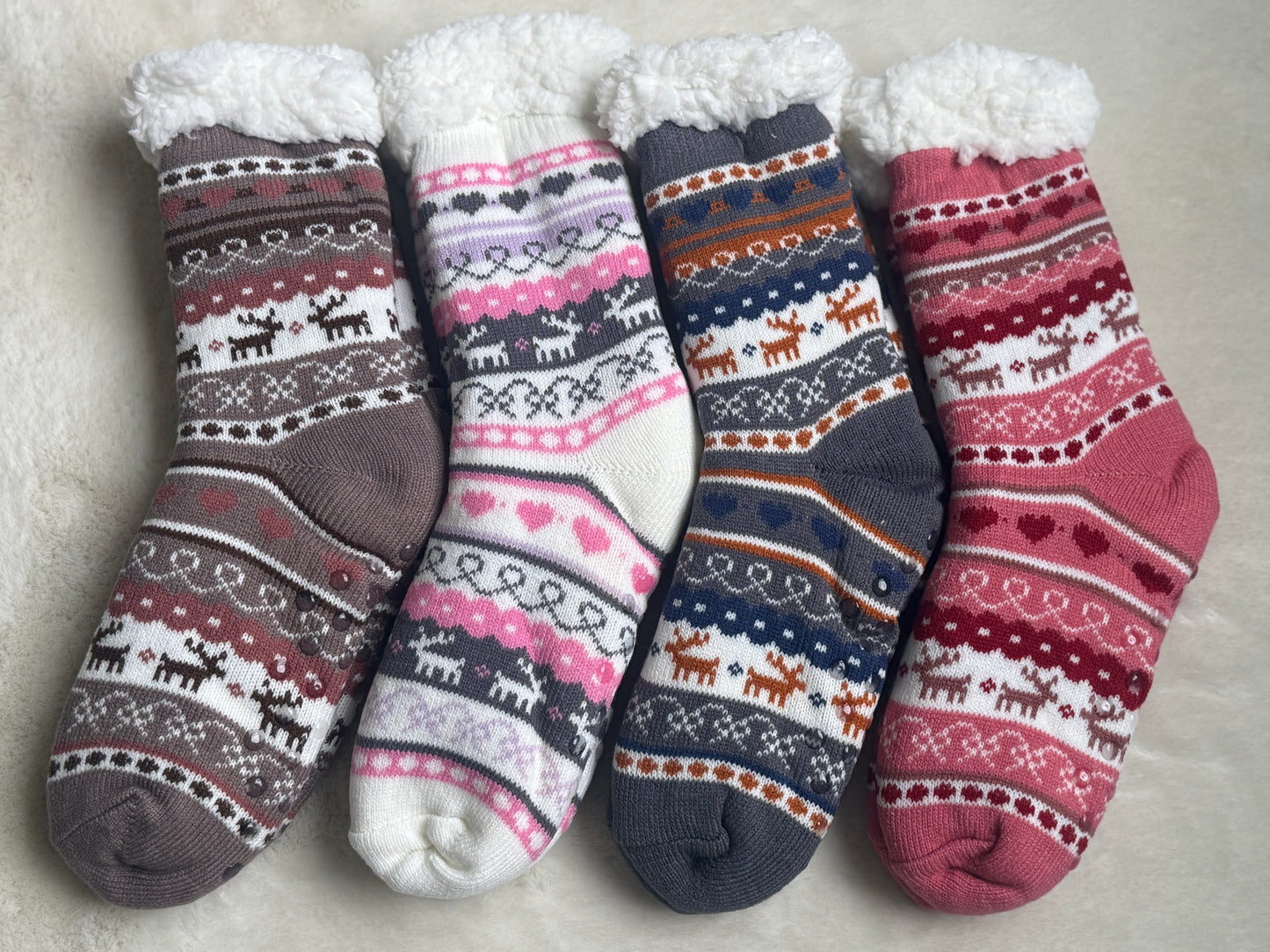 Nordic Reindeer Fair Isle Sherpa Socks in 4 Colors