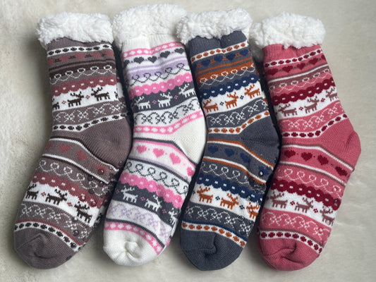 Nordic Reindeer Fair Isle Sherpa Socks in 4 Colors