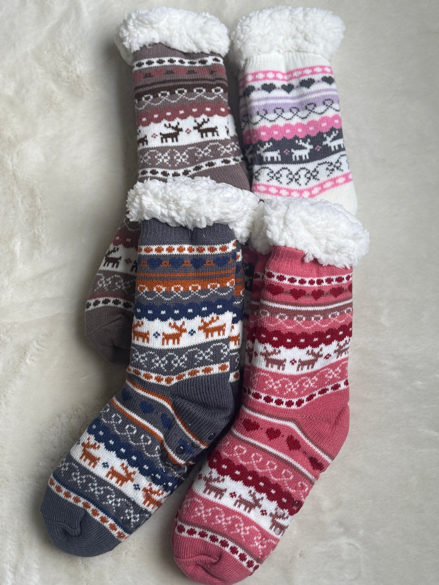 Nordic Reindeer Fair Isle Sherpa Socks in 4 Colors