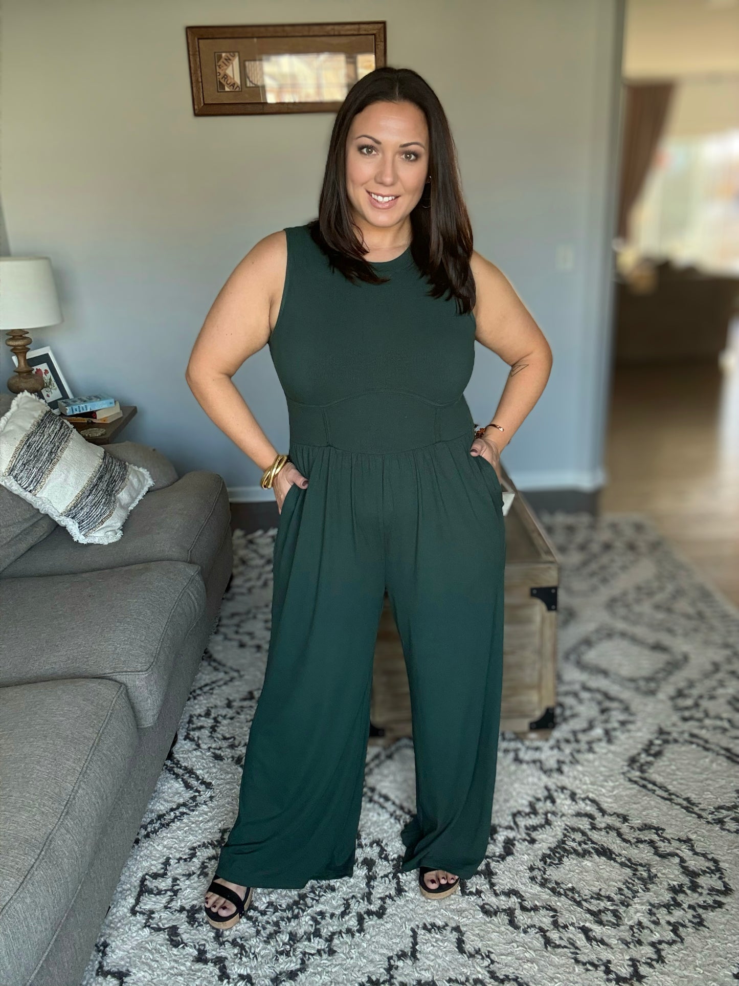 Hilary Wide Leg Jumpsuit in Green