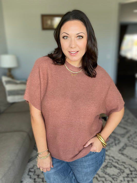 Relaxing Away Dolman Sleeve Knit Top in Coffee