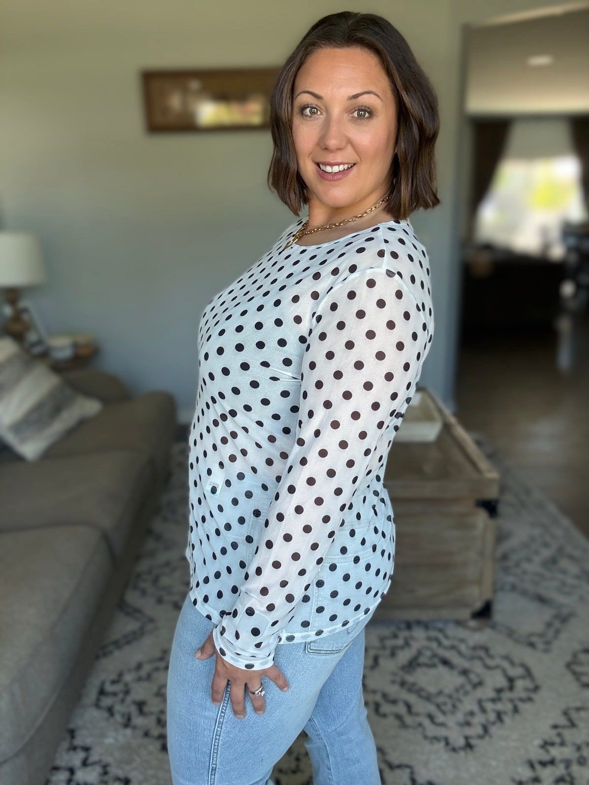 Passively Poise Long Sleeve Top in Polka Dot