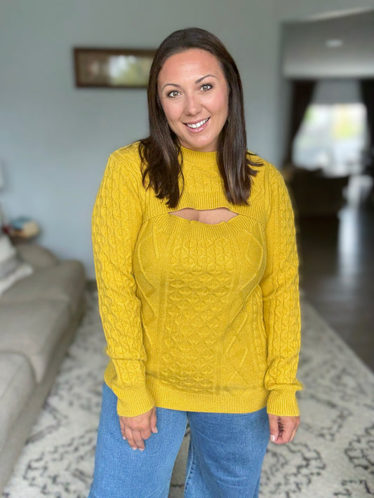 BiBi Cable-Knit Sweater with Cut Out Chest Detail