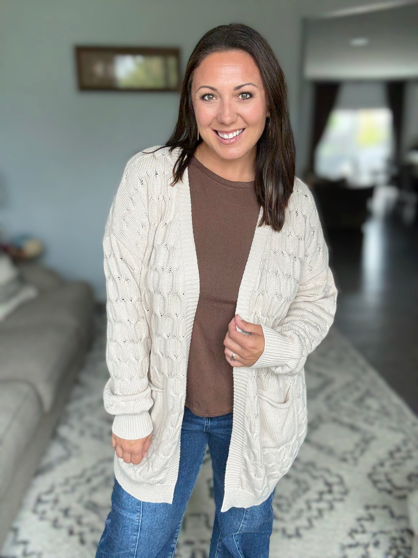 Zenana Flowy Round Hem Rayon Long Sleeve Top in Brown