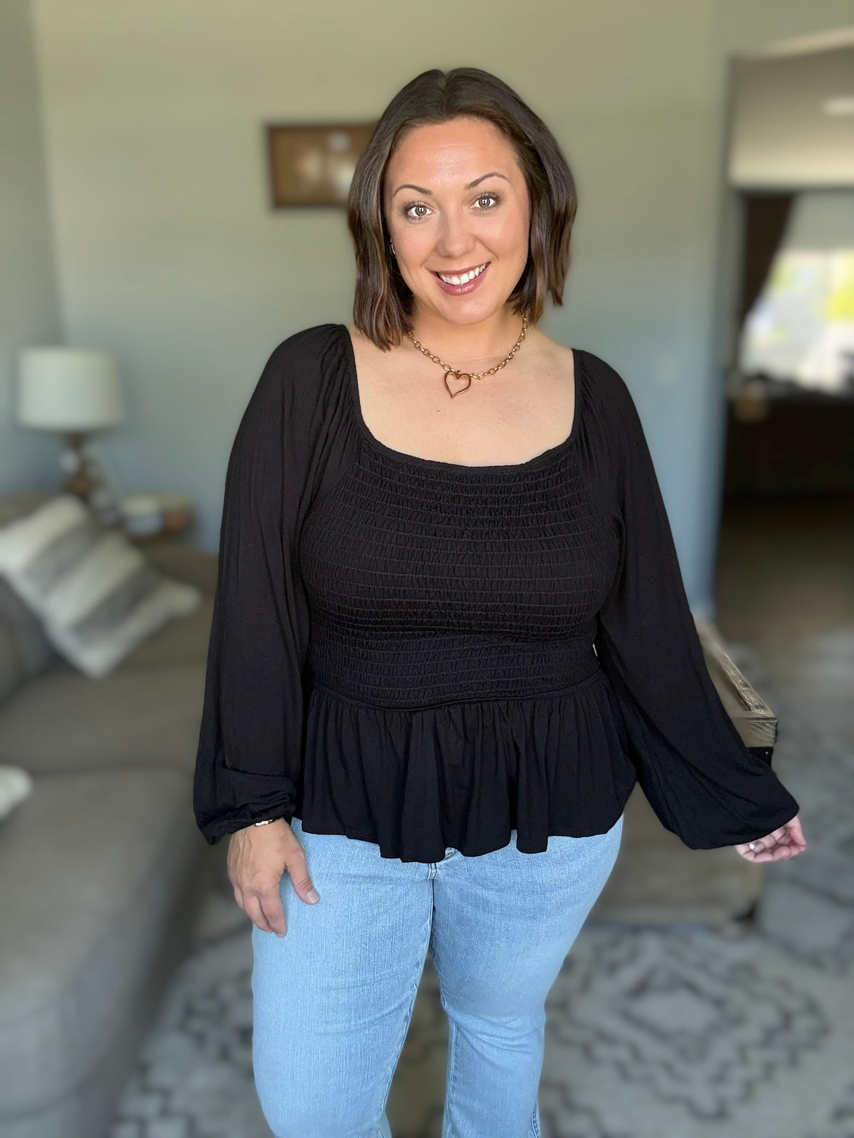 Lesson Taught Smocked Blouse in Black