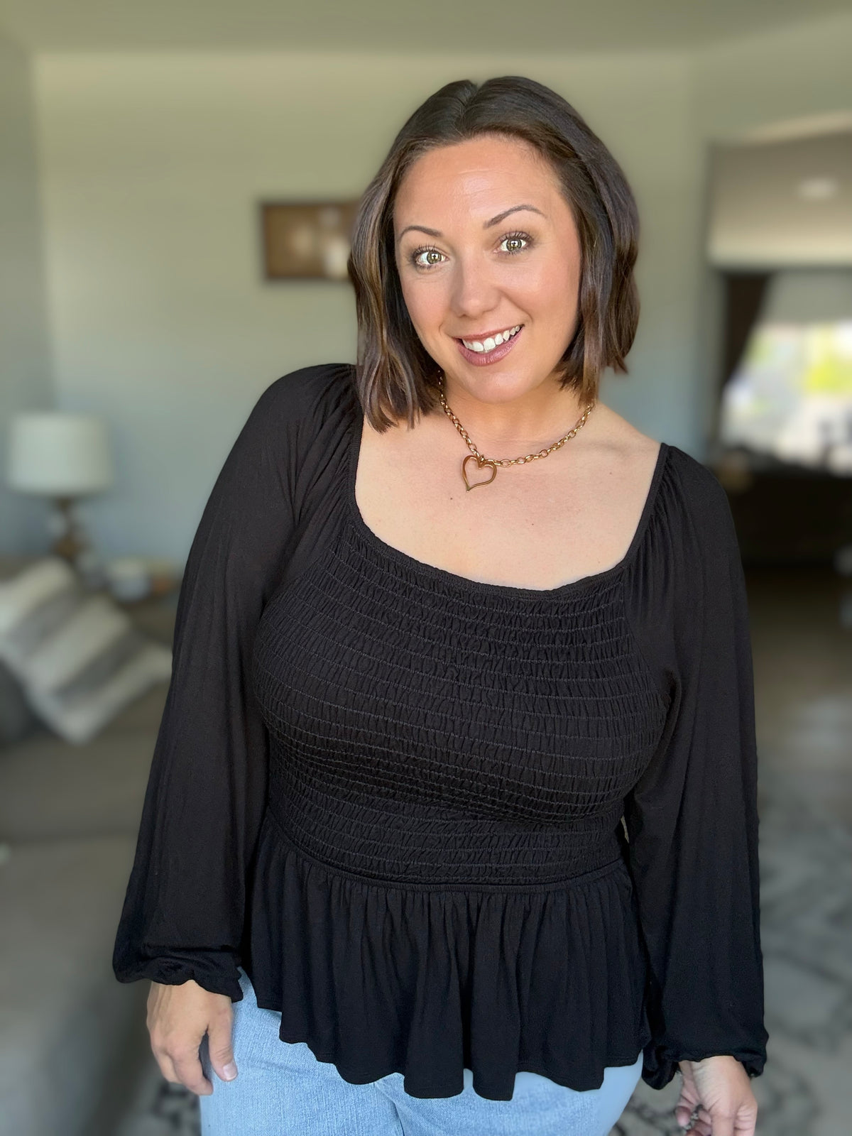Lesson Taught Smocked Blouse in Black