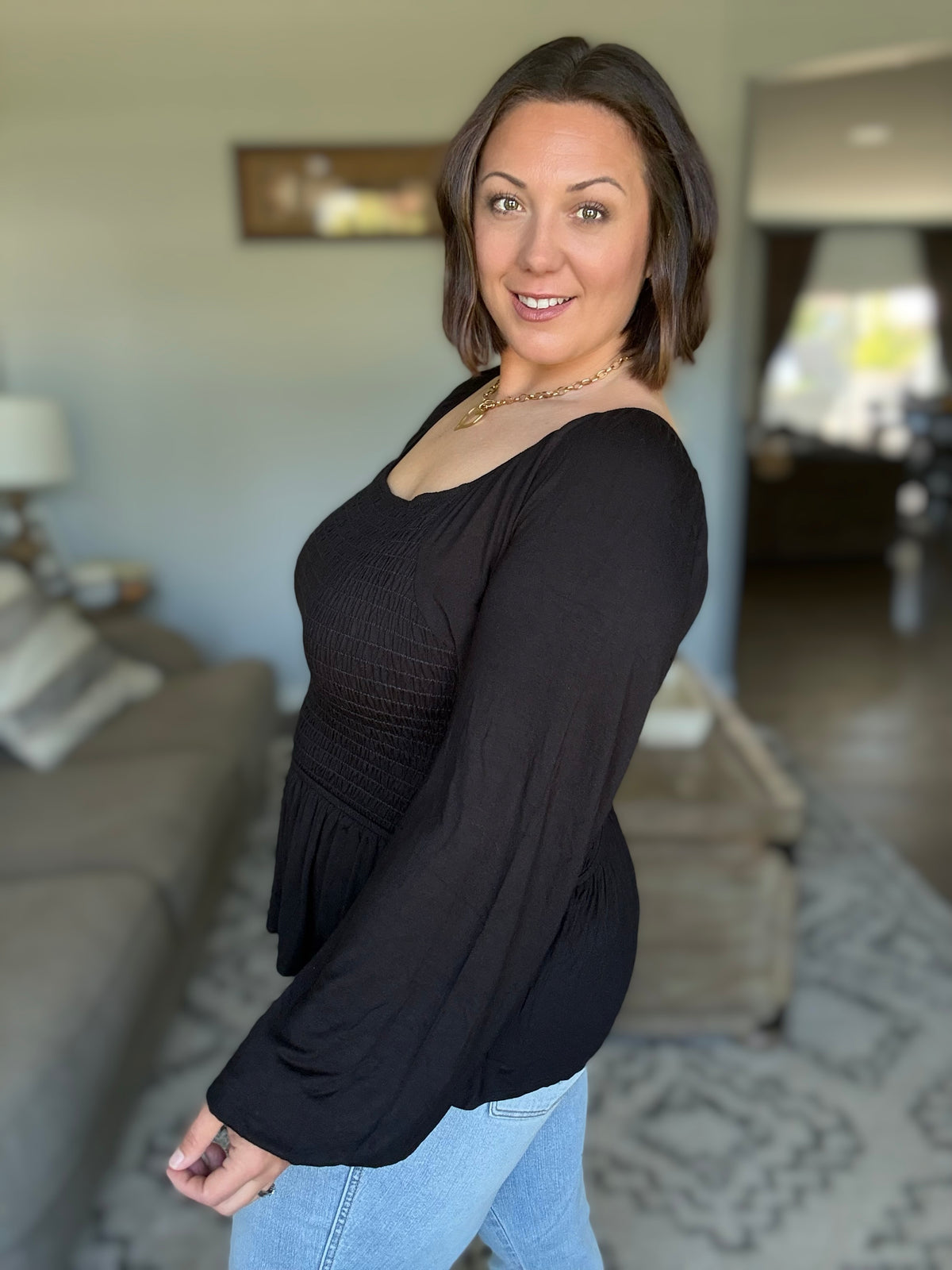 Lesson Taught Smocked Blouse in Black