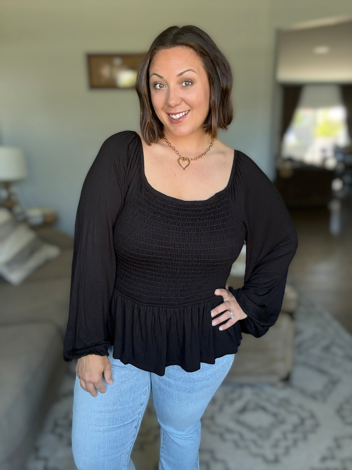 Lesson Taught Smocked Blouse in Black