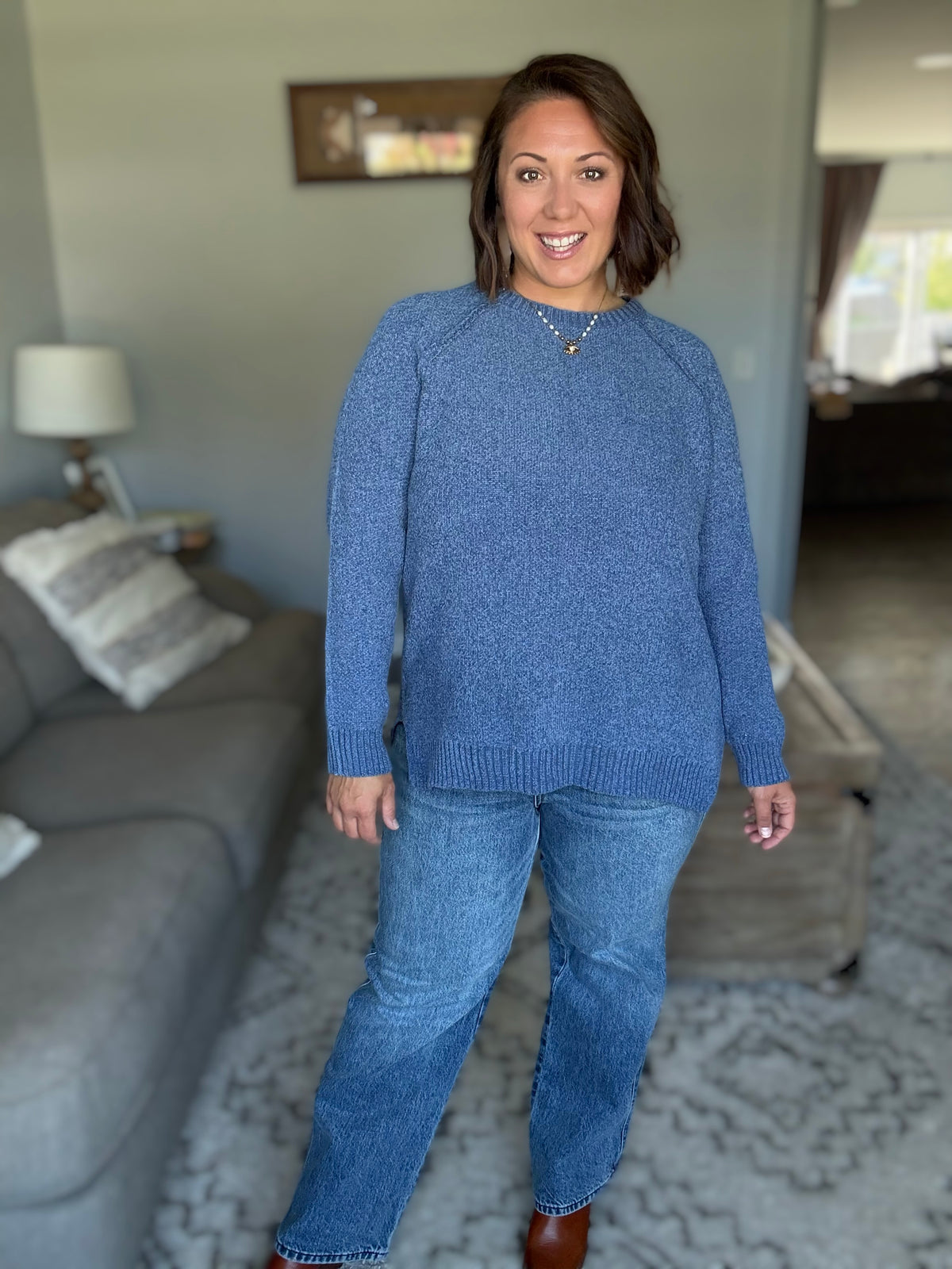 Words Of Wisdom Raglan Sleeve Sweater in Dusty Blue