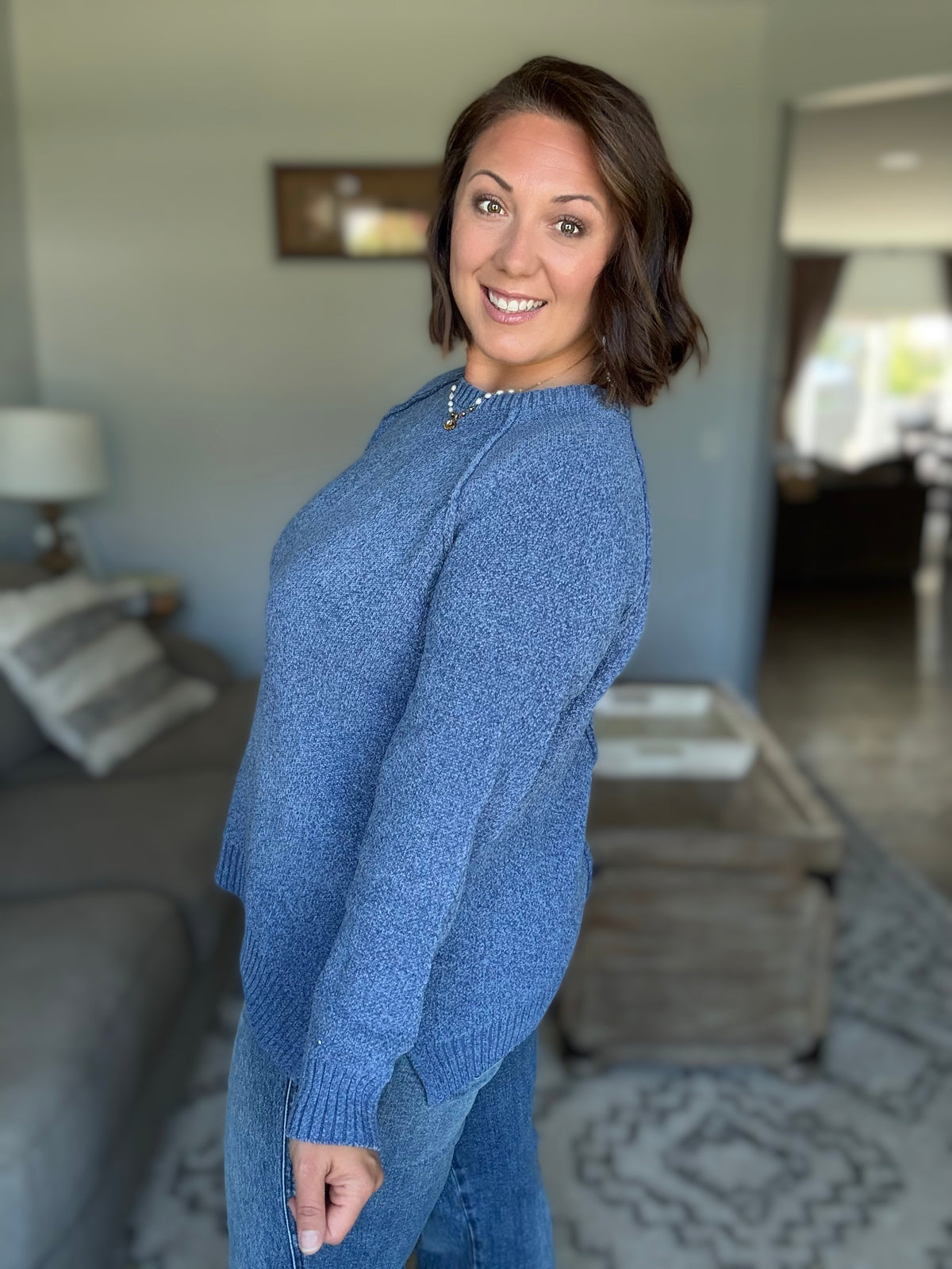 Words Of Wisdom Raglan Sleeve Sweater in Dusty Blue