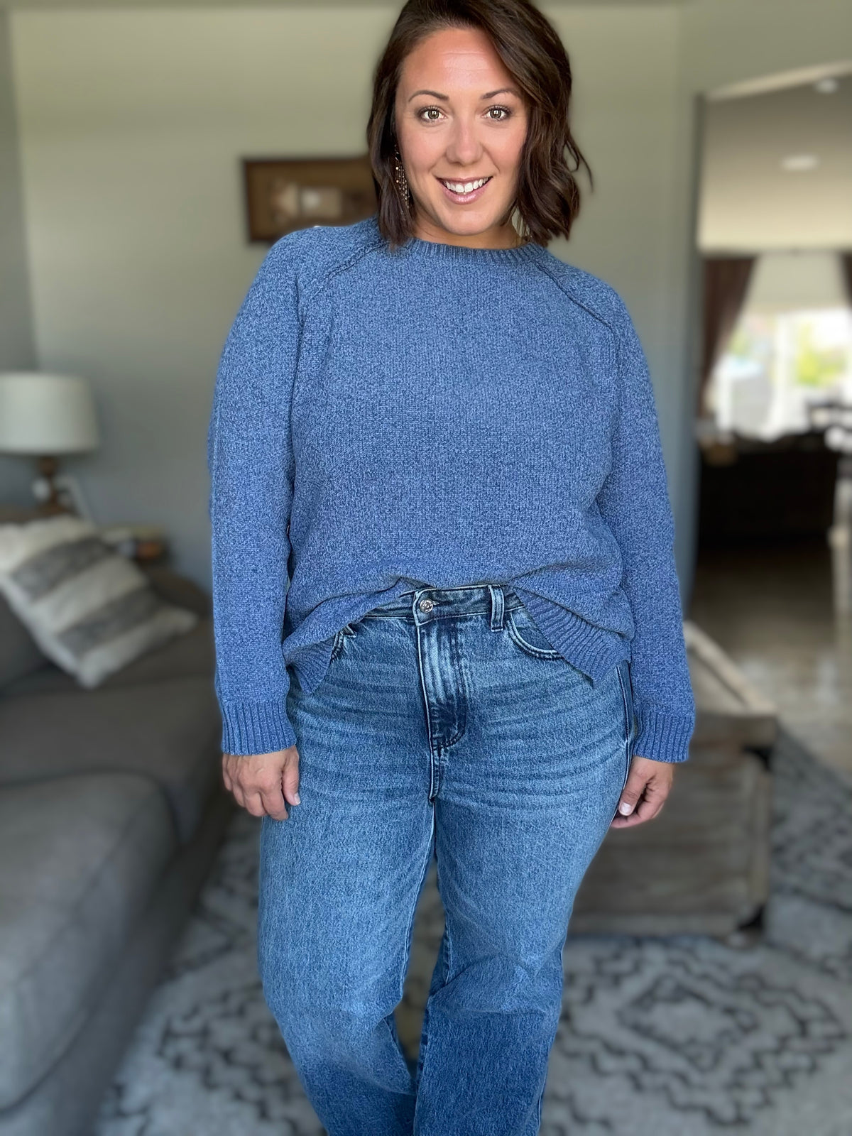 Words Of Wisdom Raglan Sleeve Sweater in Dusty Blue