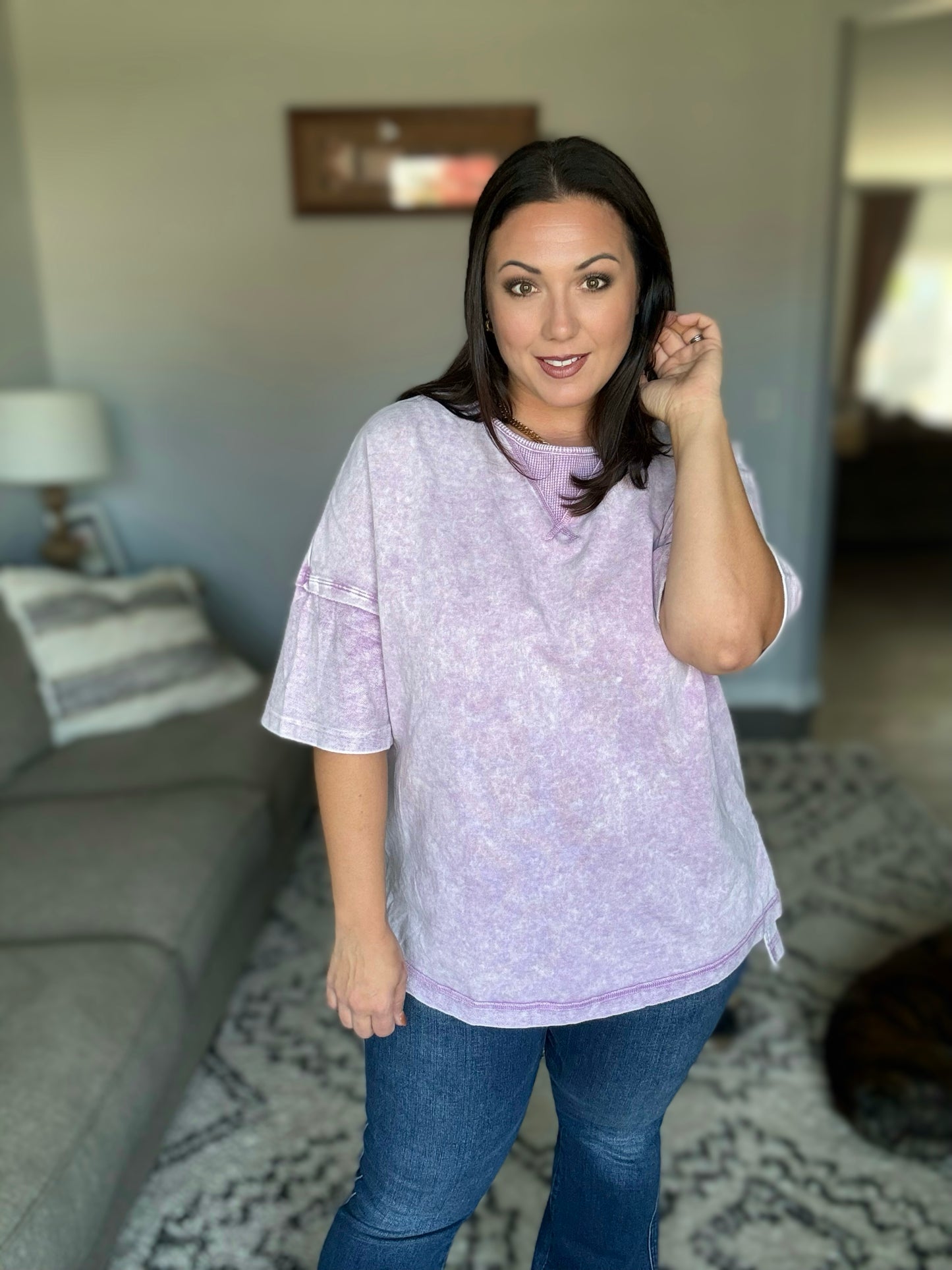 Unbothered Mineral Wash Top in Orchid Petal