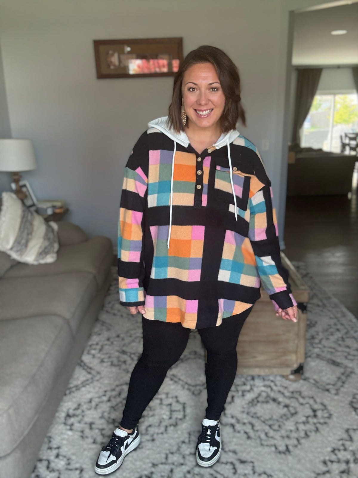 Perfectly Plaid Hooded Henley Top