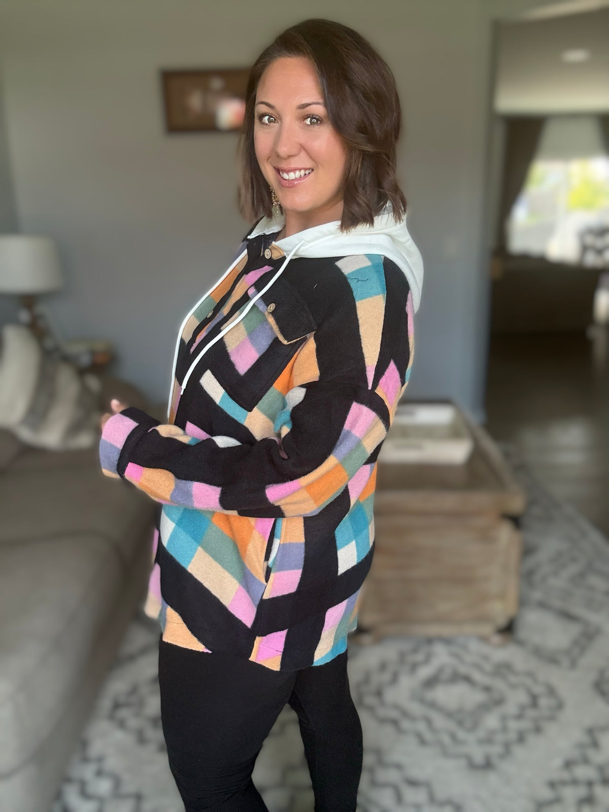 Perfectly Plaid Hooded Henley Top