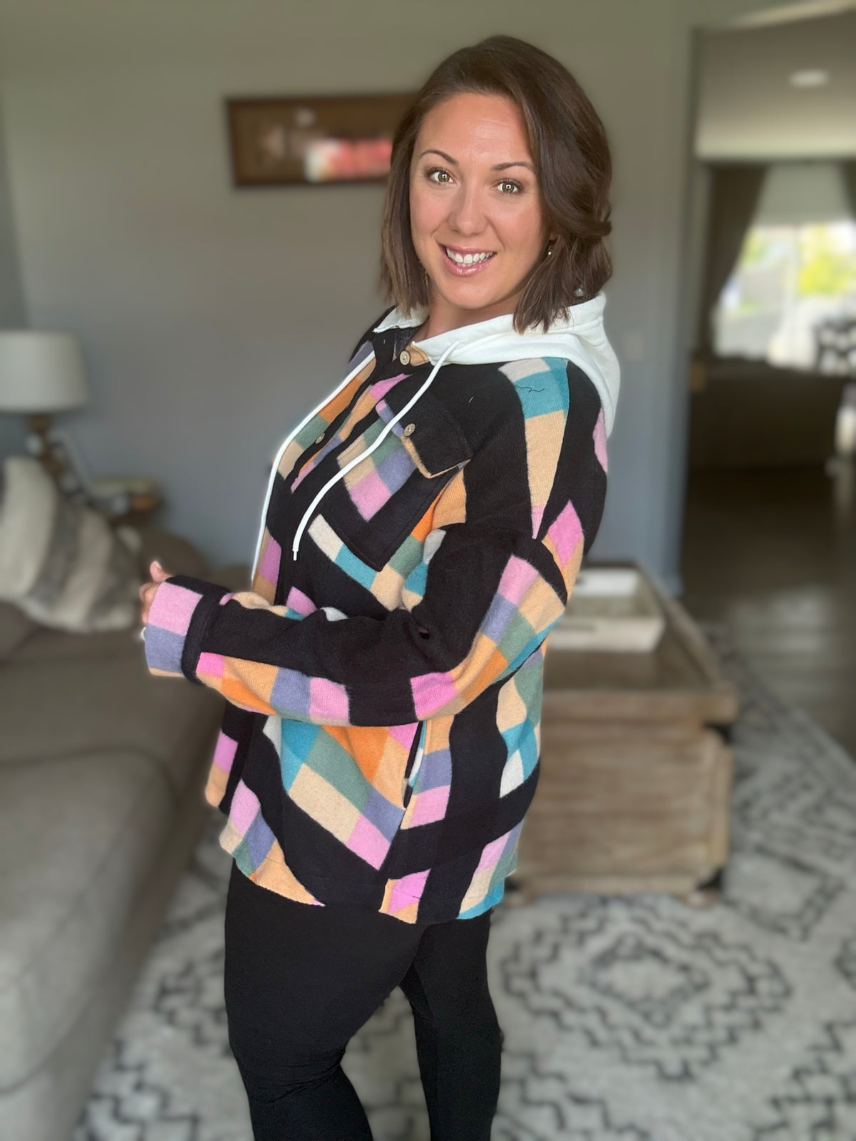 Perfectly Plaid Hooded Henley Top