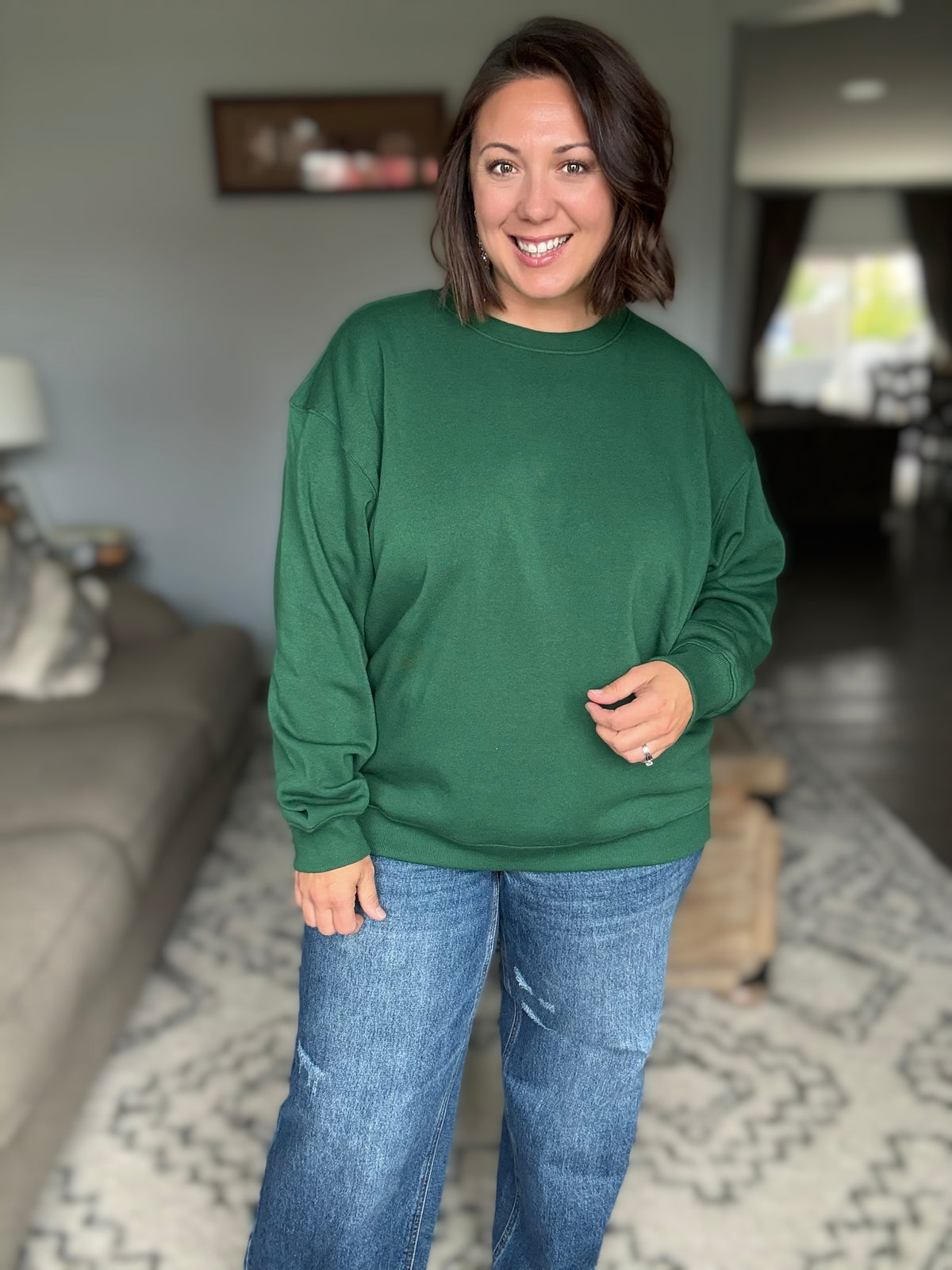 Keep Her Close Drop Shoulder Pullover in Evergreen