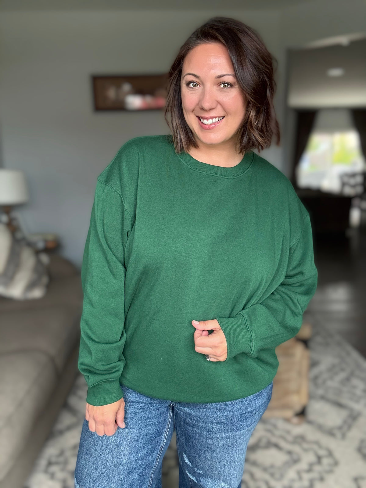 Keep Her Close Drop Shoulder Pullover in Evergreen