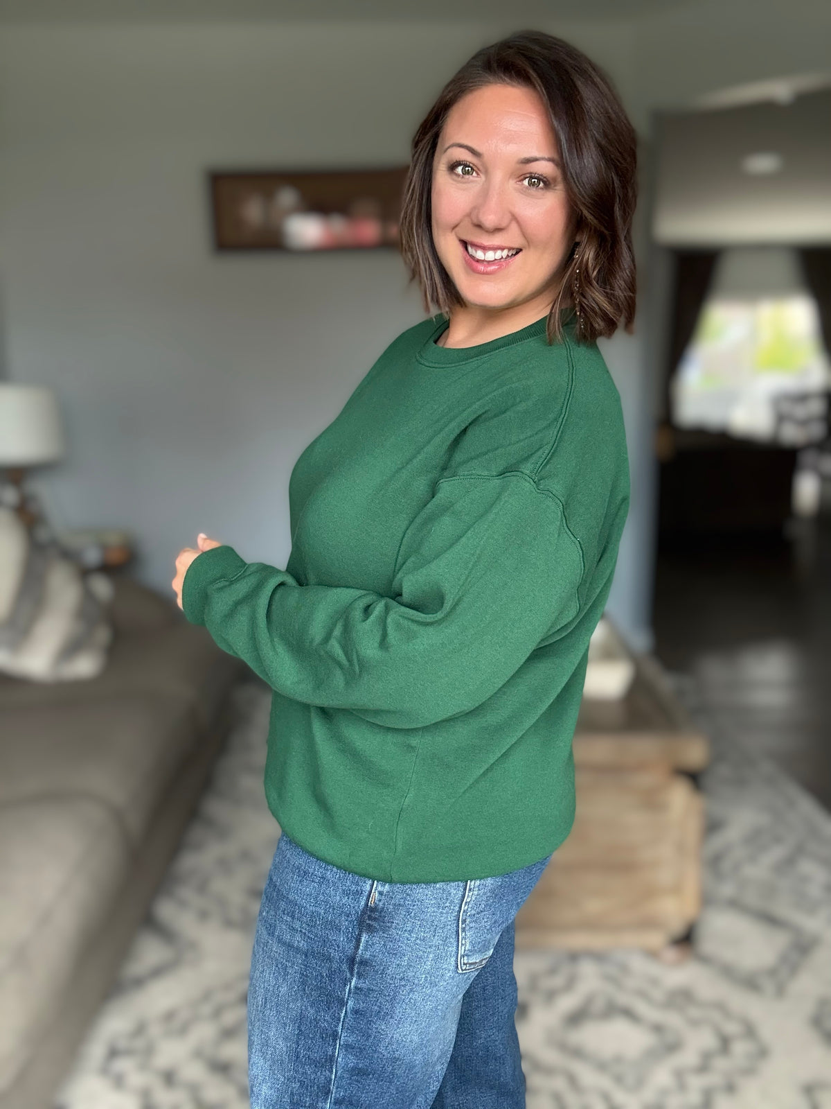 Keep Her Close Drop Shoulder Pullover in Evergreen