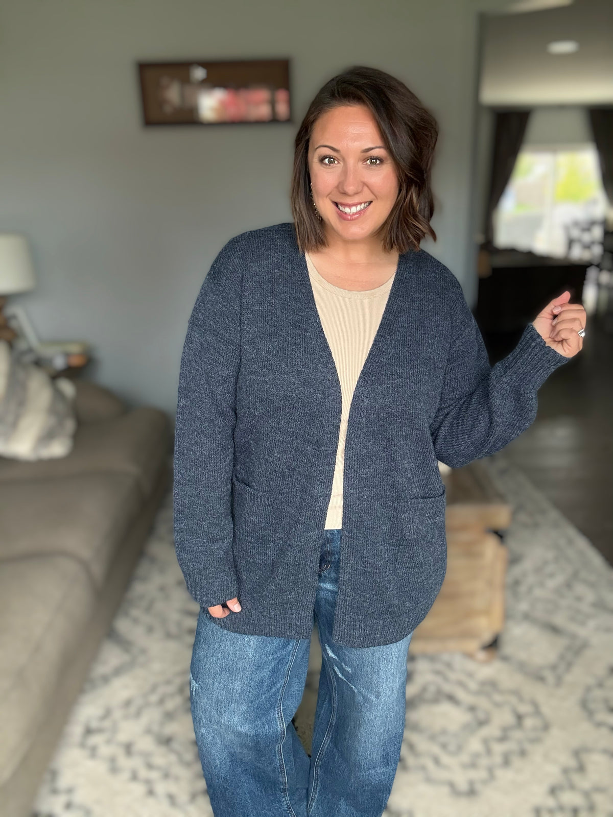 Here to Help Open Front Cardigan in Midnight