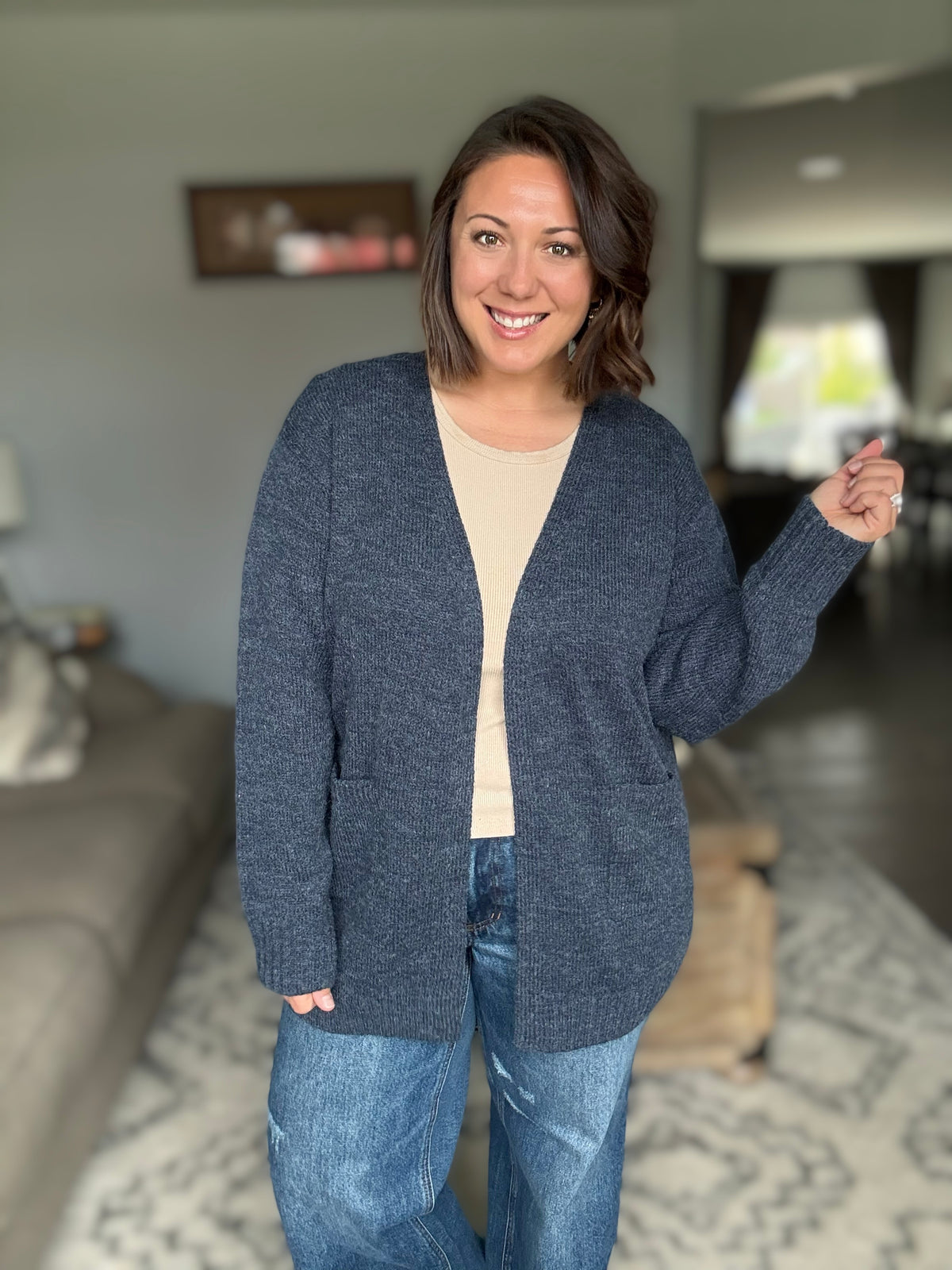 Here to Help Open Front Cardigan in Midnight