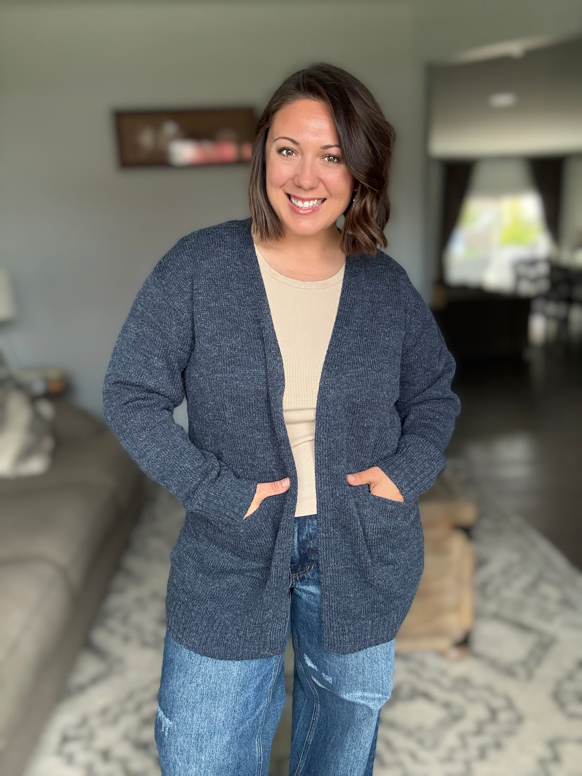 Here to Help Open Front Cardigan in Midnight