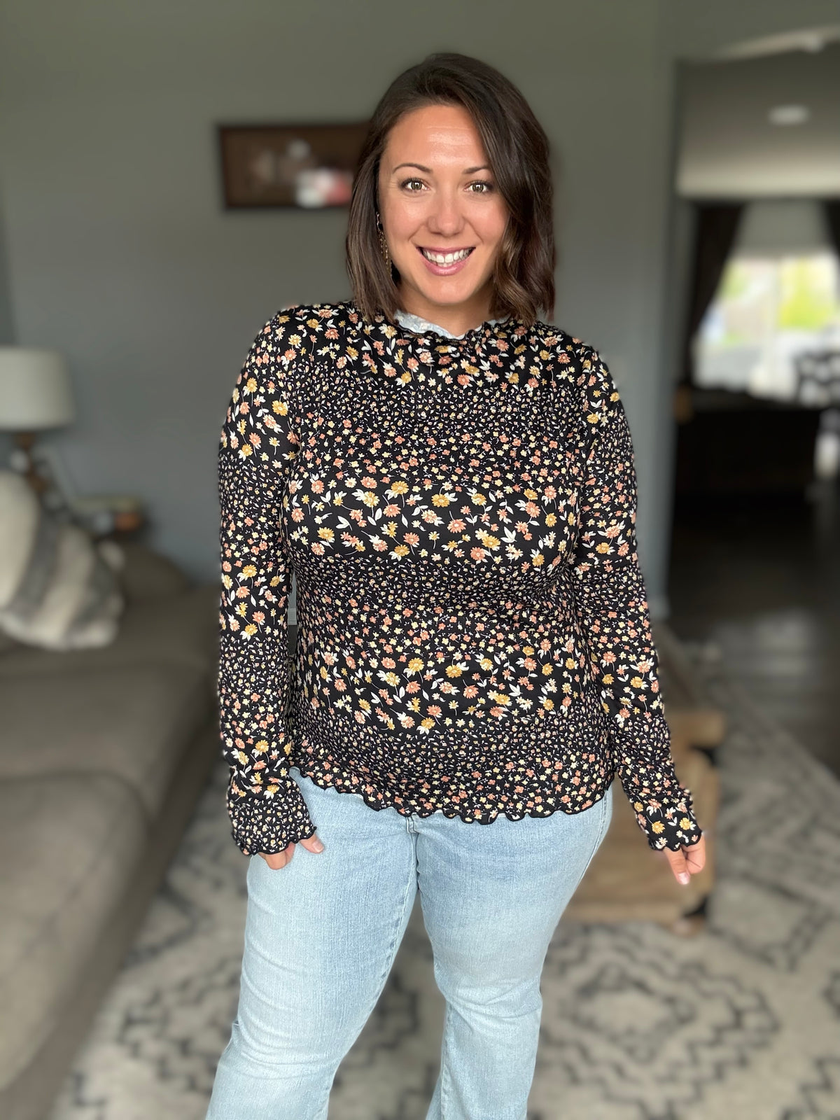 Midnight Garden Long Sleeve Floral Top
