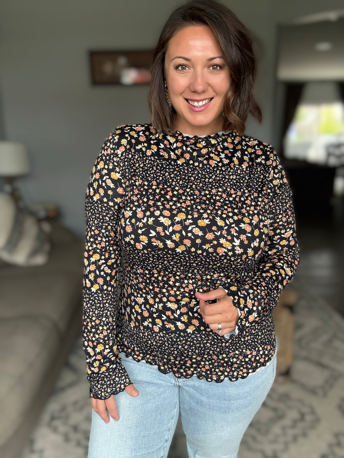 Midnight Garden Long Sleeve Floral Top