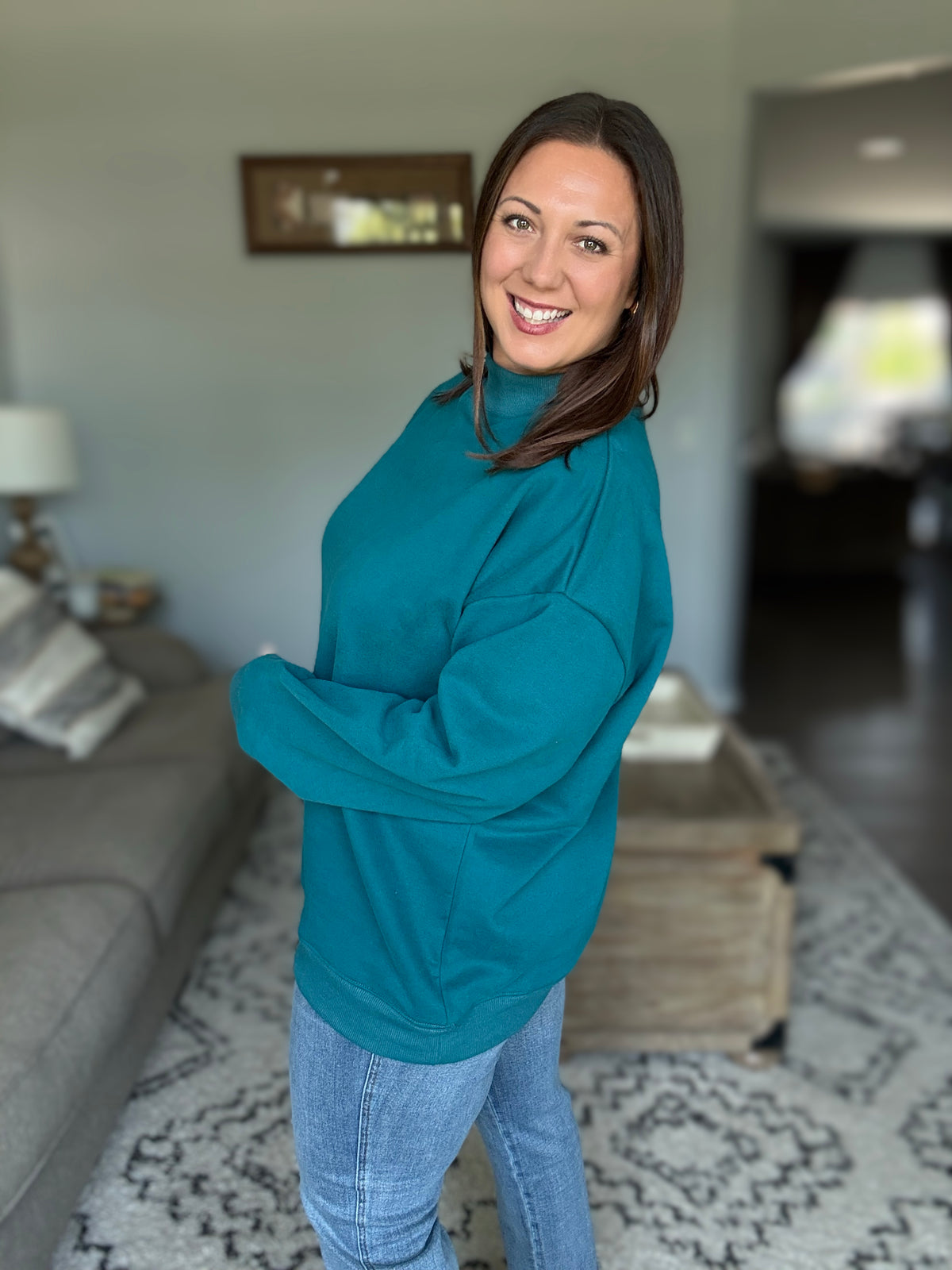 Michelle Mae Marley Mock Neck Sweatshirt - Teal
