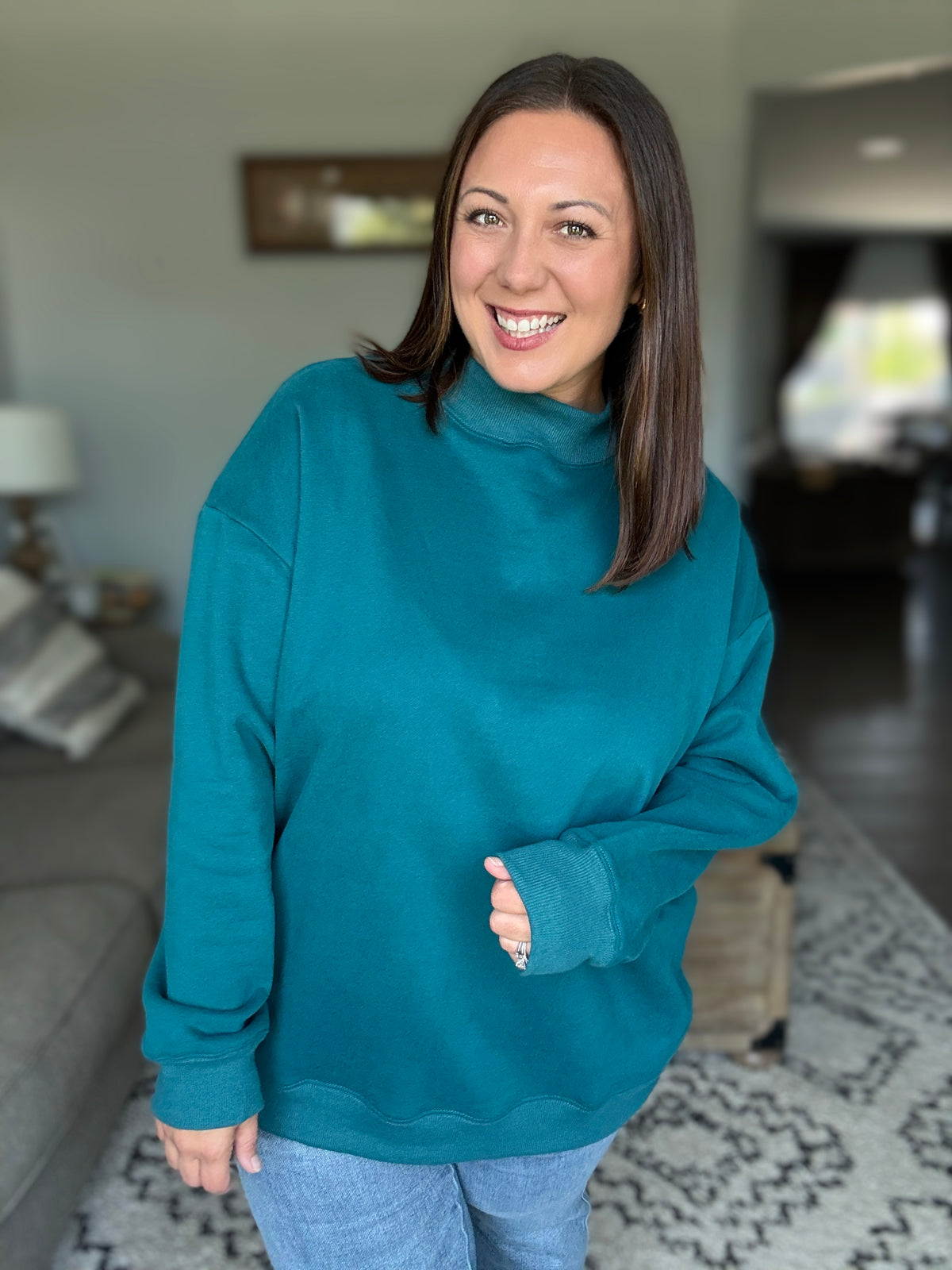 Michelle Mae Marley Mock Neck Sweatshirt - Teal