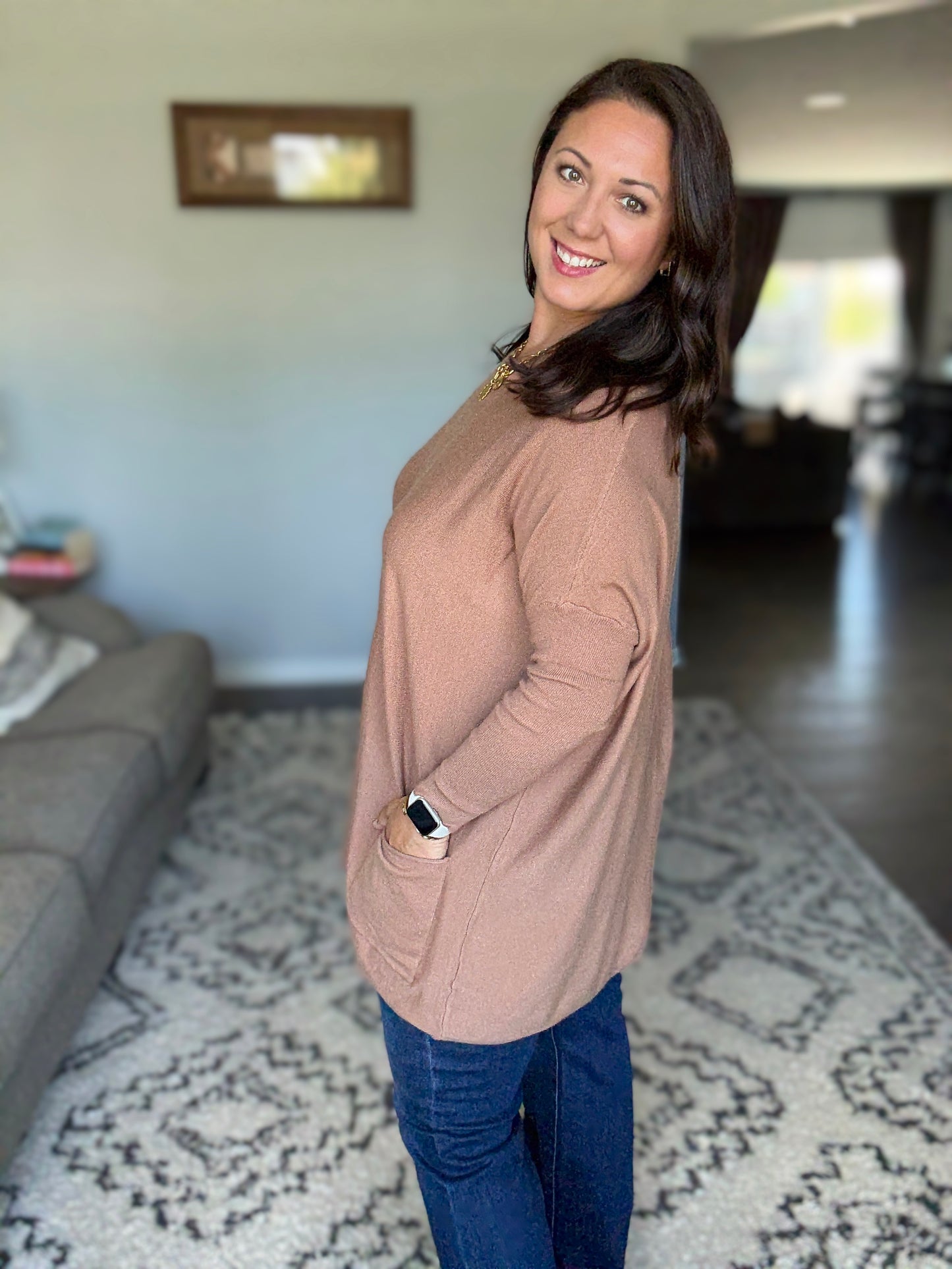 Michelle Mae Naomi Pocket Sweater - Latte