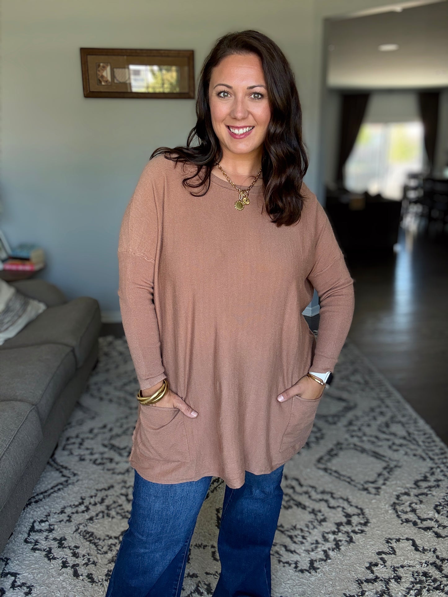 Michelle Mae Naomi Pocket Sweater - Latte