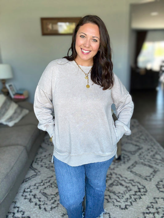 Safe and Secure Mineral Wash Pullover in Ash Mocha