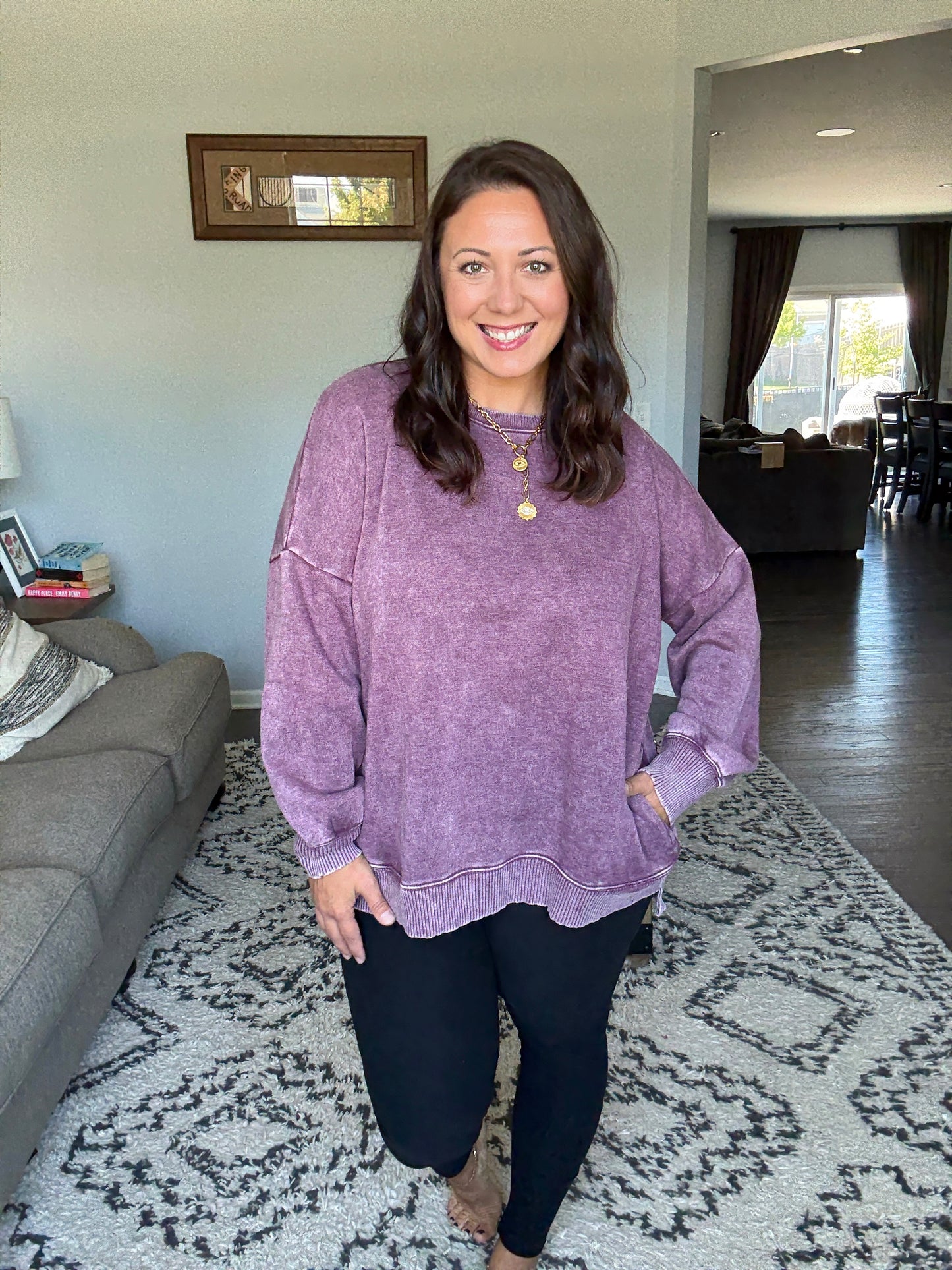 Safe and Secure Mineral Wash Pullover in Eggplant
