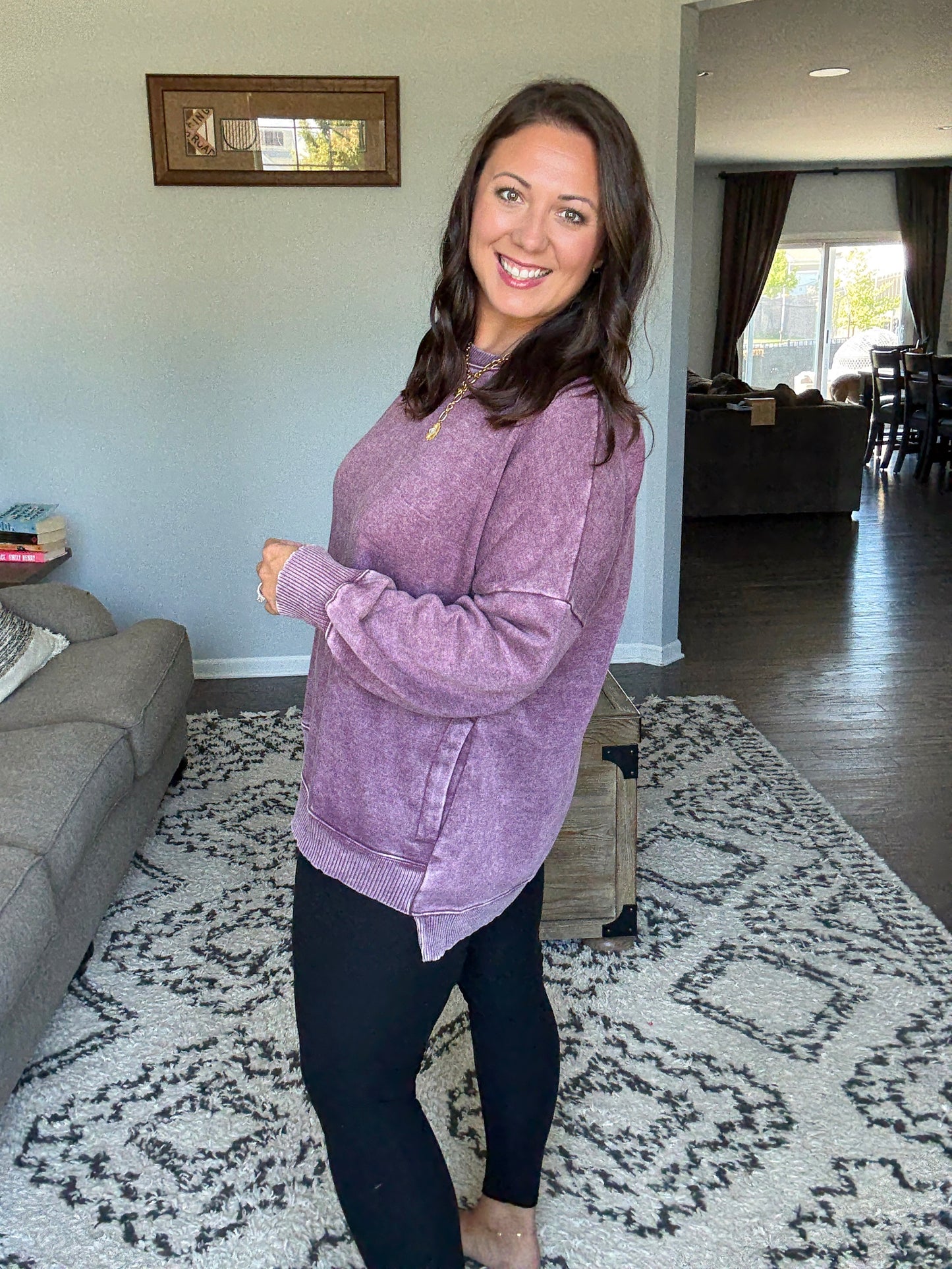 Safe and Secure Mineral Wash Pullover in Eggplant